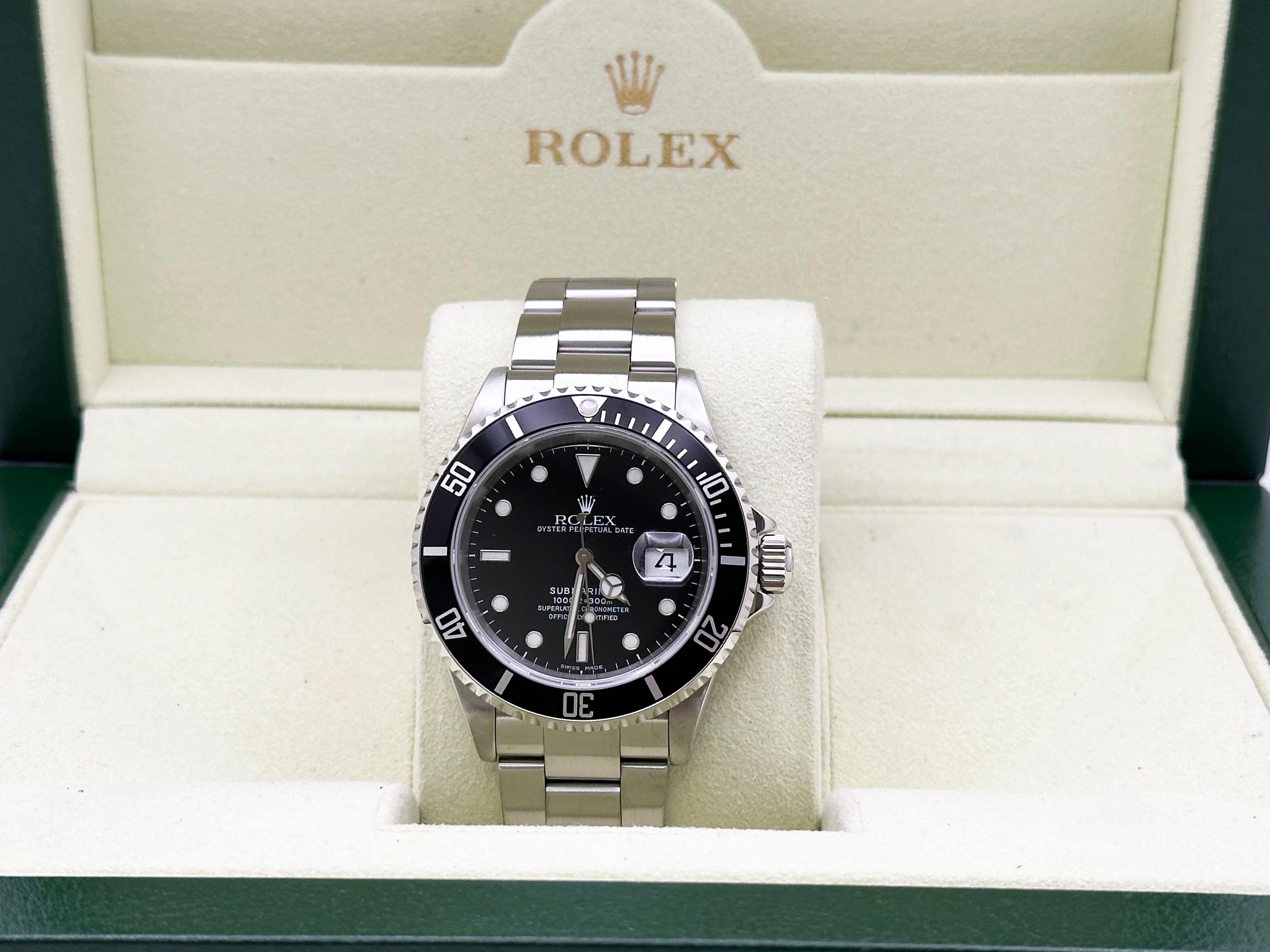 Style Number: 16610



Serial: K708***



Year: 2001

 

Model: Rolex Submariner 

 

Case Material: Stainless Steel 

 

Band: Stainless Steel 

  

Bezel: Black 

  

Dial: Black

 

Face: Sapphire Crystal 

 

Case Size: 40mm 


Includes:
