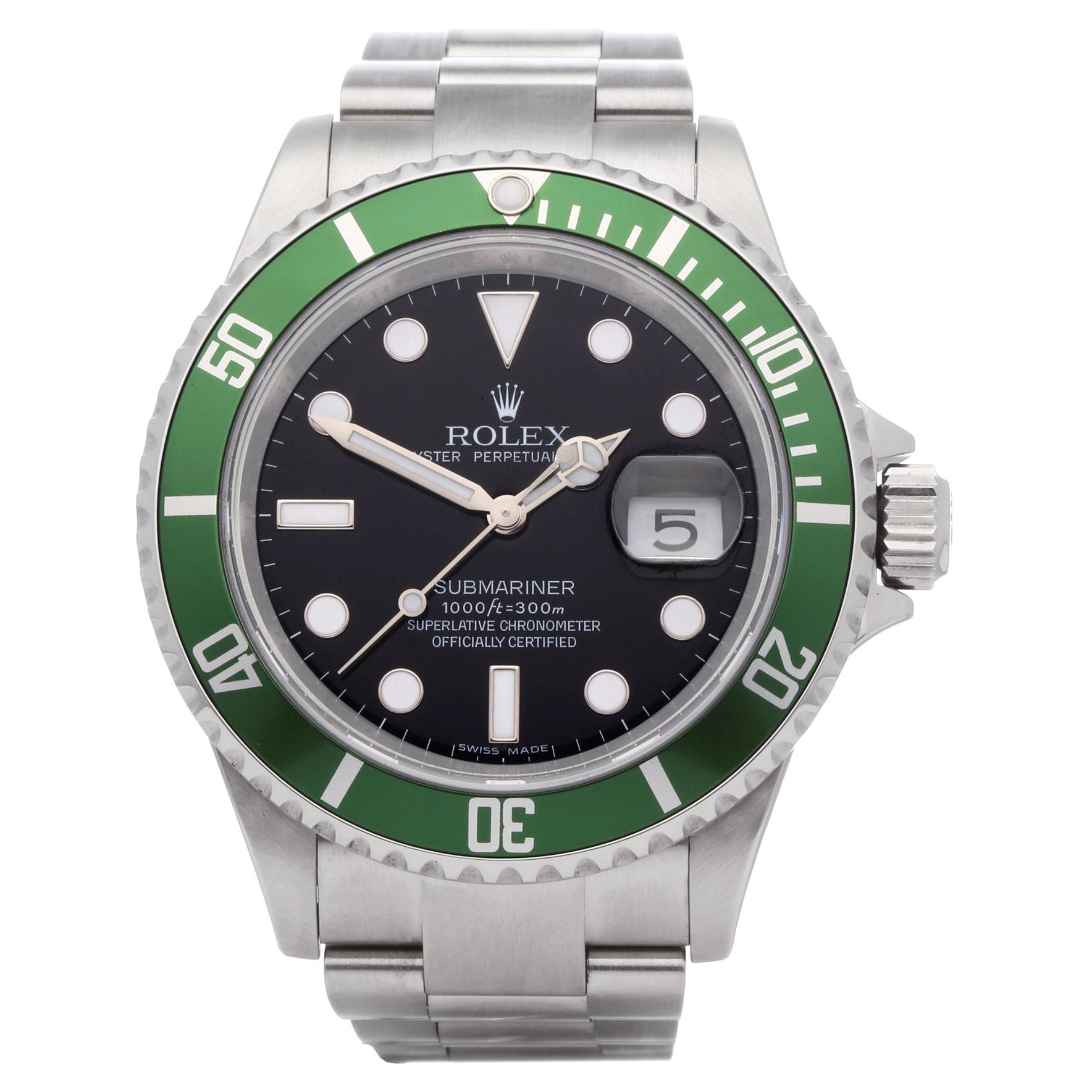 Rolex Submariner Date 16610LV Men's Stainless Steel Kermit' Watch