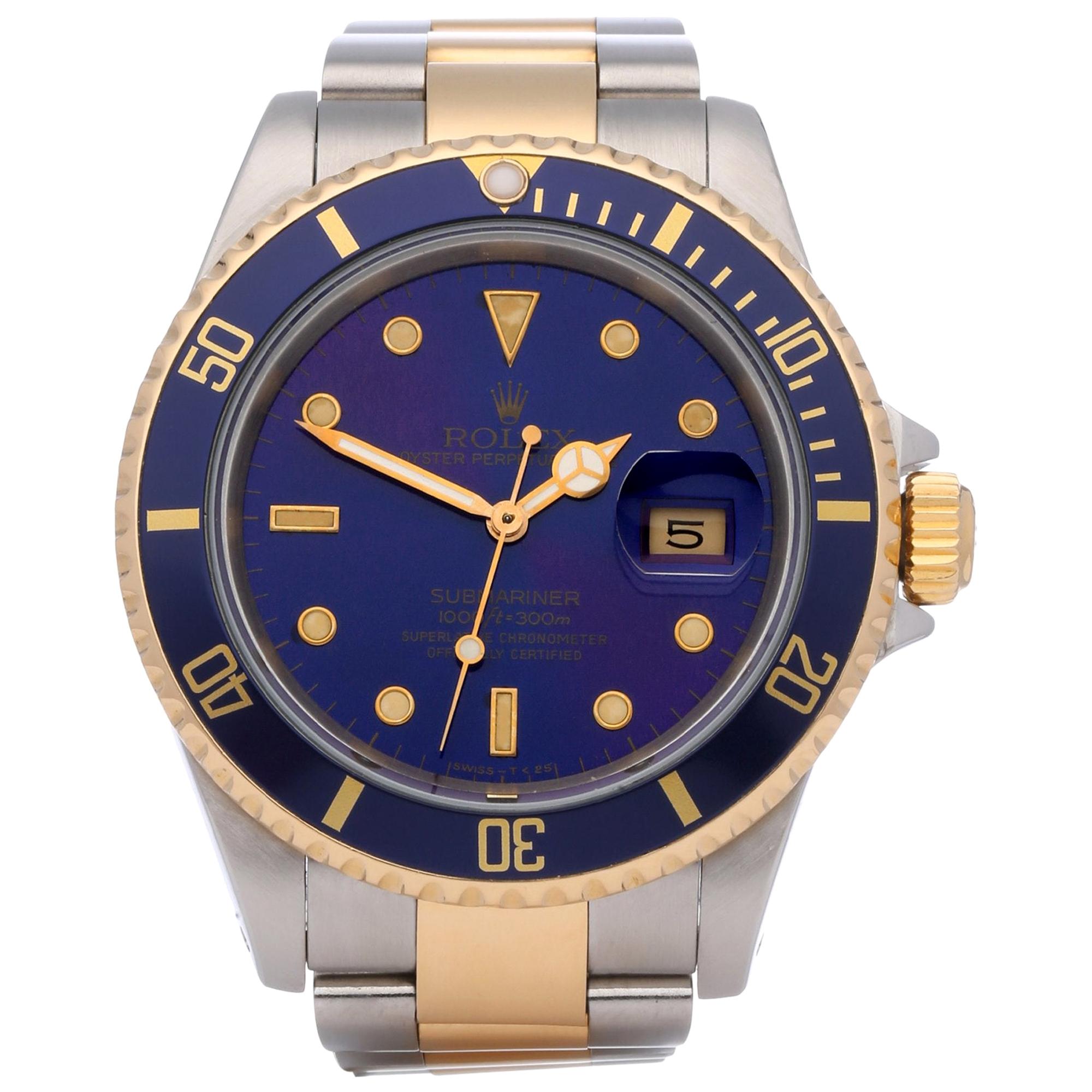 Rolex Submariner Date 16613 Men’s Stainless Steel and Yellow Gold Purple Watch