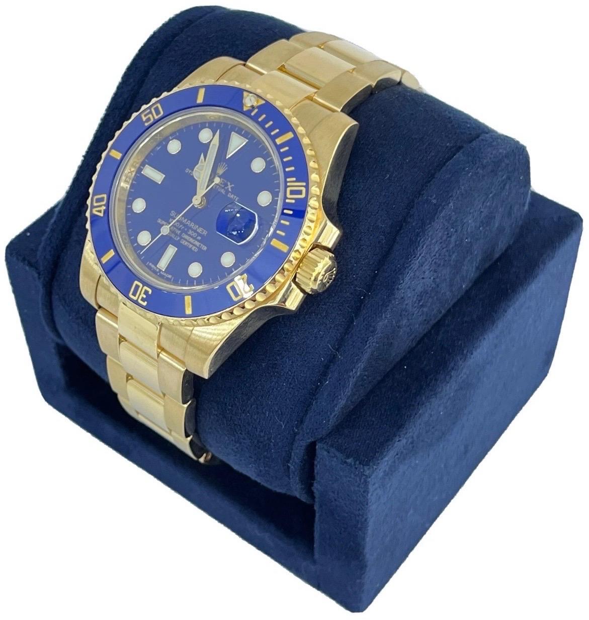 Rolex Submariner Date 18K Yellow Gold 40mm Blue Ceramic Oyster Watch 116618 In Good Condition For Sale In Boca Raton, FL