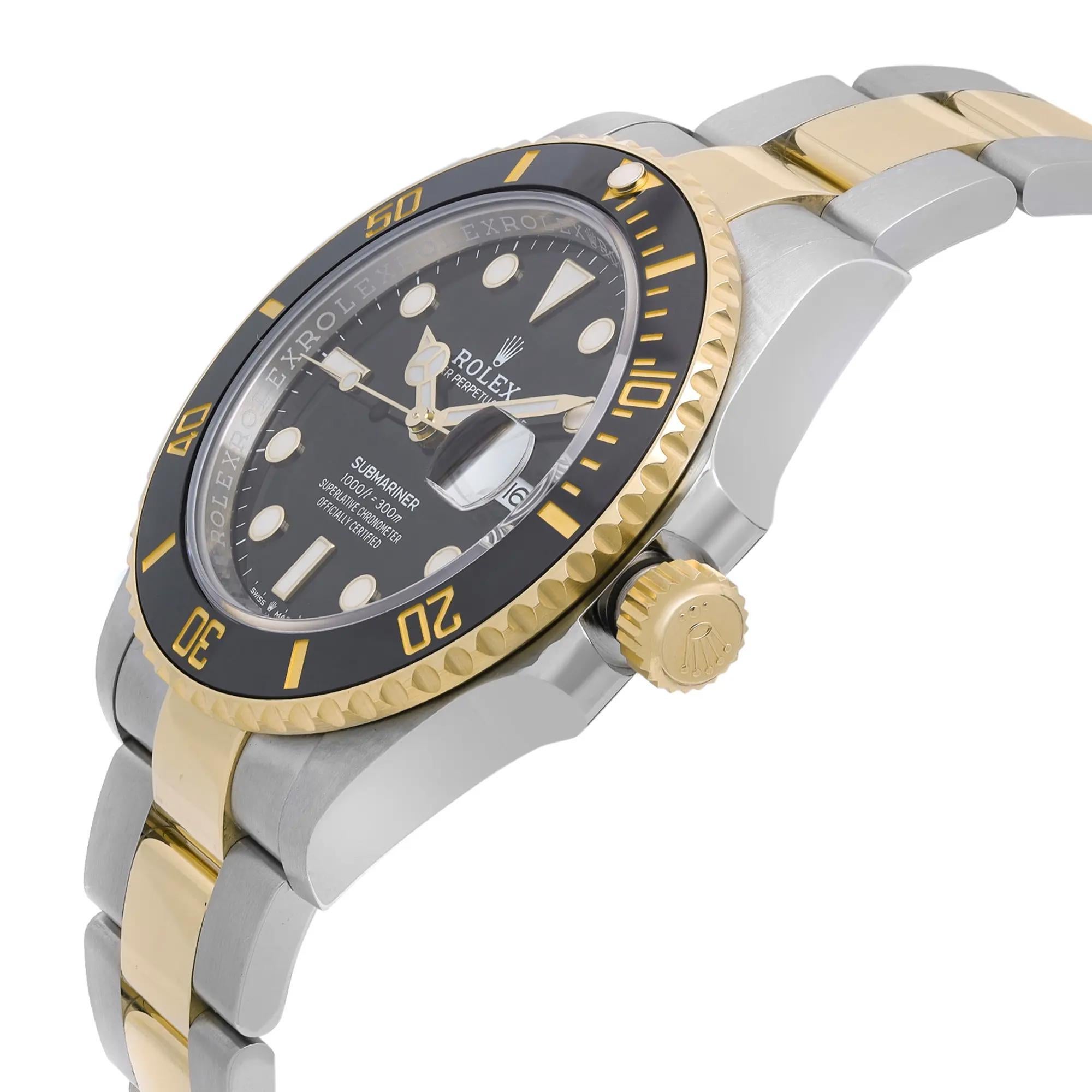 Rolex Submariner Date 18K Yellow Gold Steel Black Dial Mens Watch 126613LN For Sale 4