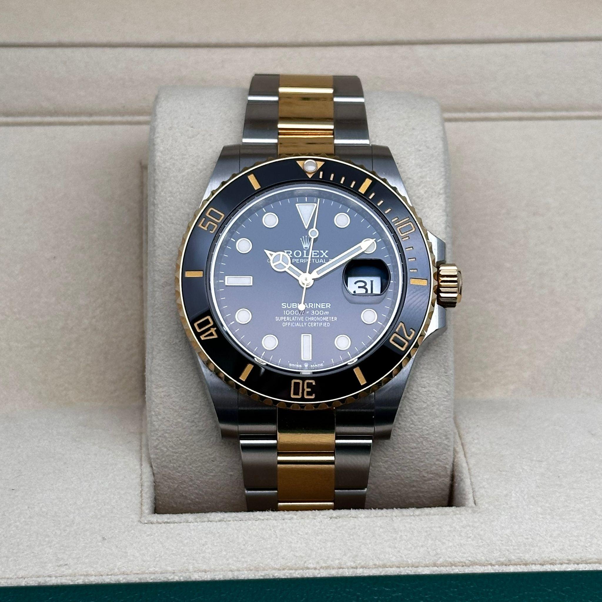 Rolex Submariner Date 18K Yellow Gold Steel Black Dial Mens Watch 126613LN In Excellent Condition For Sale In New York, NY