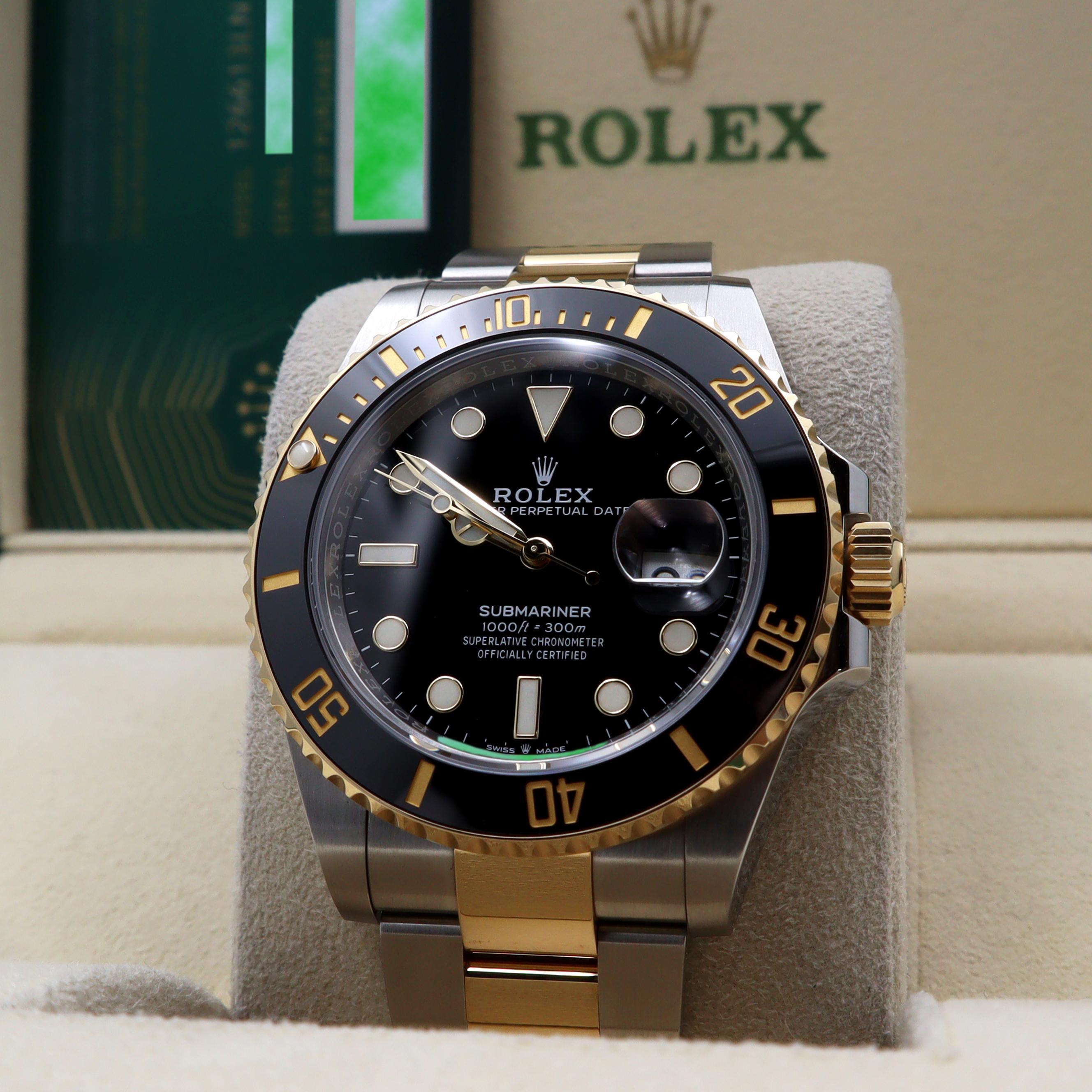 Men's Rolex Submariner Date 18K Yellow Gold Steel Black Dial Mens Watch 126613LN For Sale