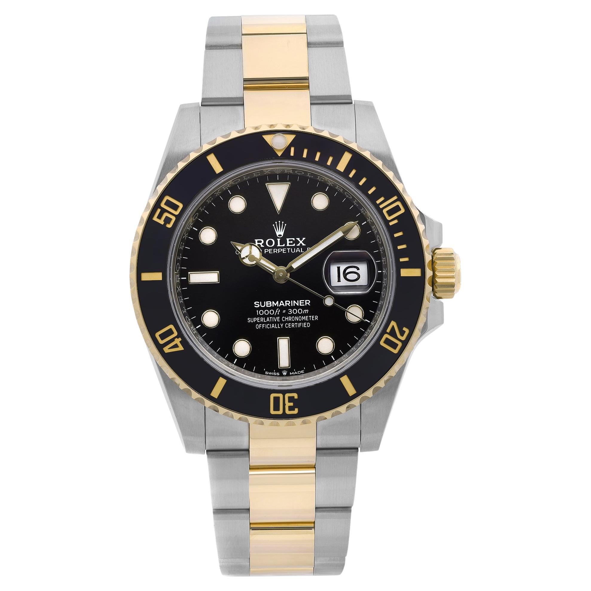 Rolex Montre Submariner Date bicolore en or et acier céramique noire avec  cadran en plongeoir 116613LN En vente sur 1stDibs