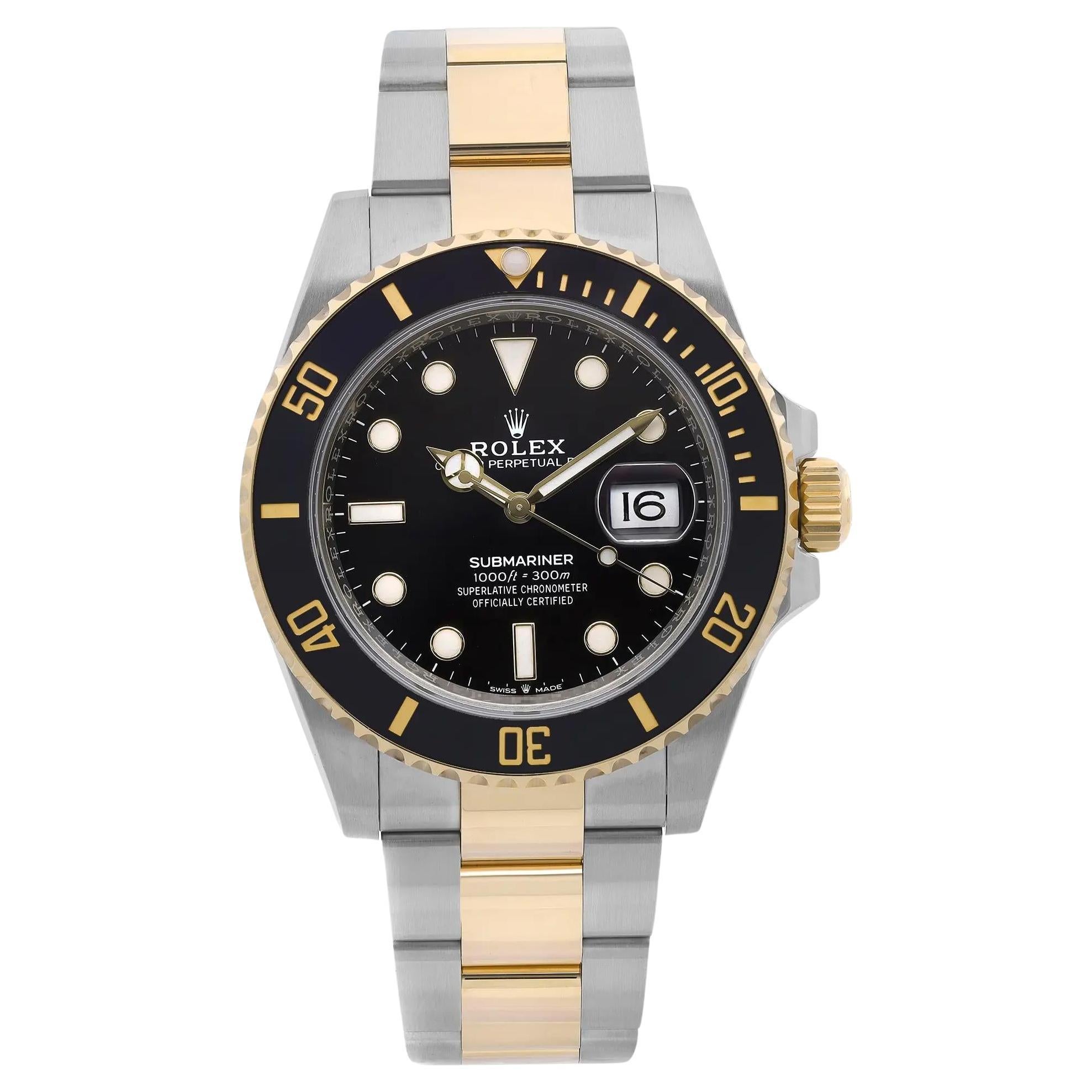 Rolex Montre Submariner Date en or jaune 18 carats avec cadran en acier noir, pour hommes 126613LN