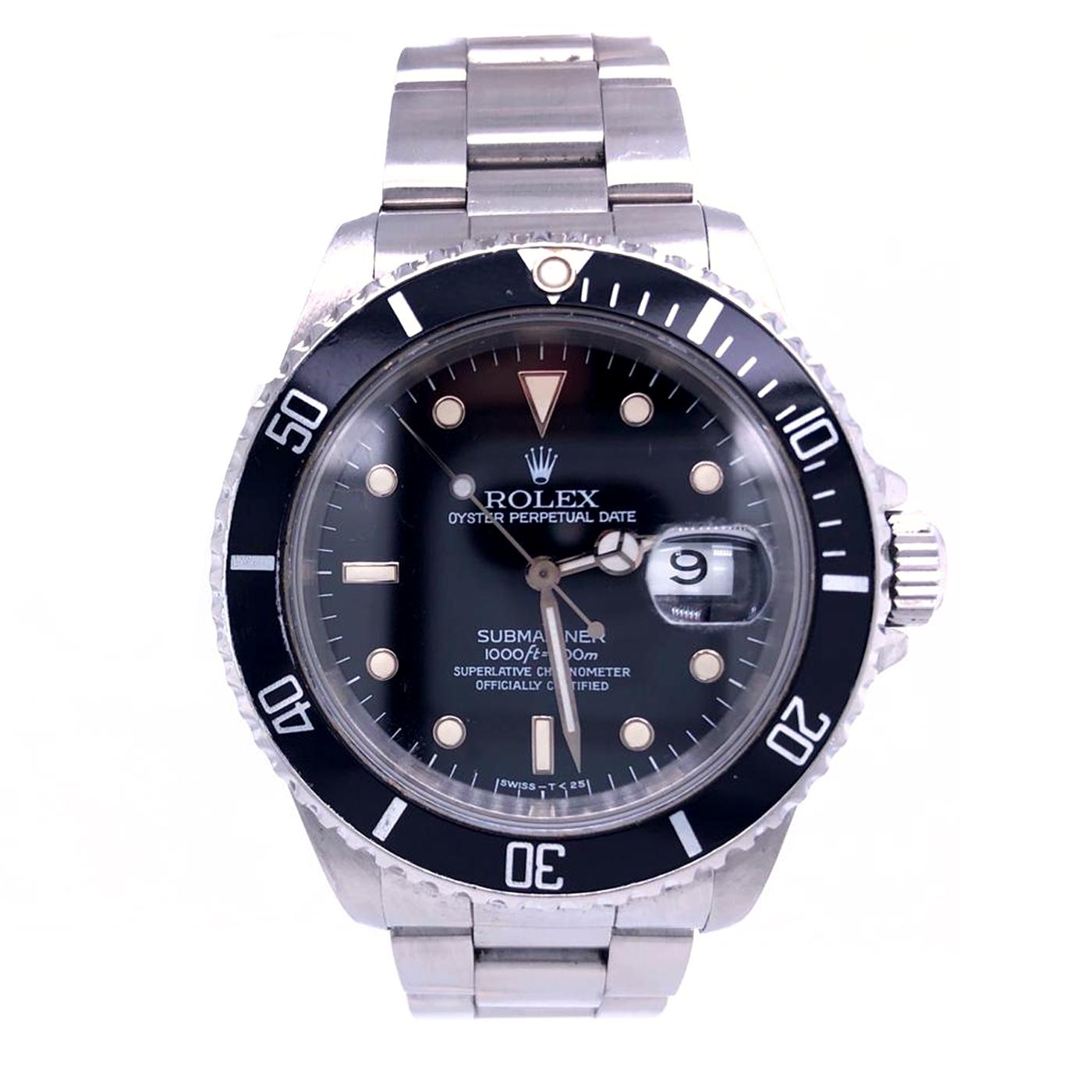 Women's or Men's Rolex Submariner Date 40 Black Dial Oyster Stainless Steel Bracelet Watch 16610