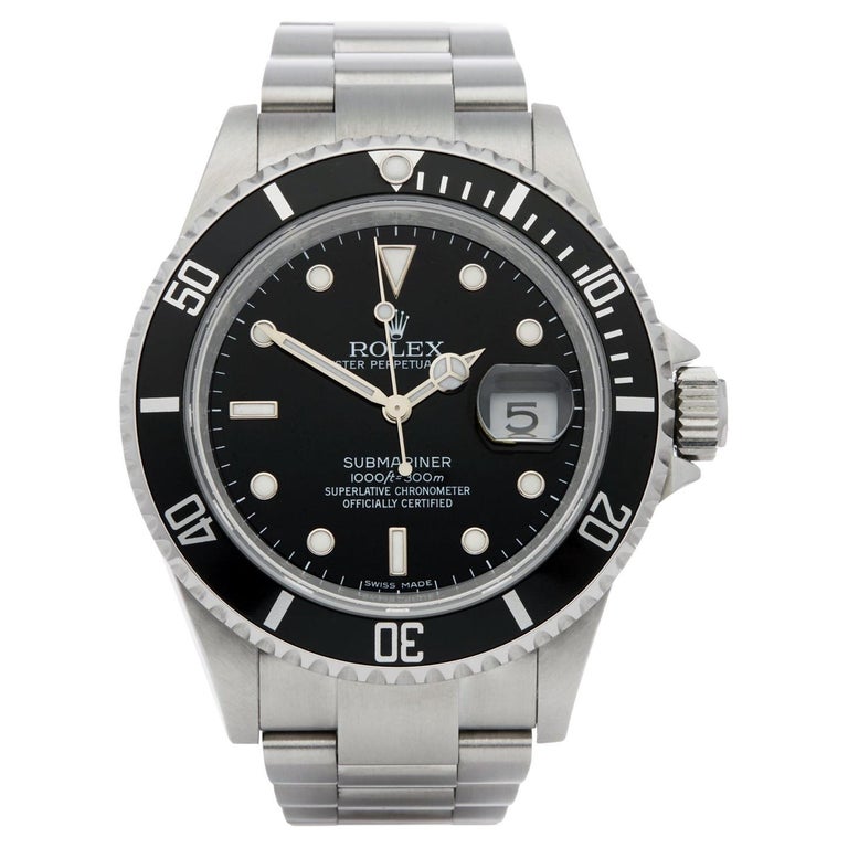 Rolex Submariner Date 40 Black Tritium Dial Bezel Stainless Steel Watch W 16610 For Sale at 1stDibs | rolex submariner case size, submariner size, white submariner