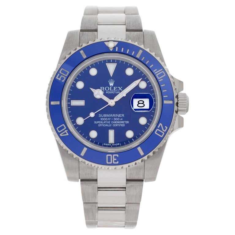Rolex Submariner Date 40mm 18k Weißgold Smurf Blaue Keramik Herrenuhr 116619LB im Angebot bei