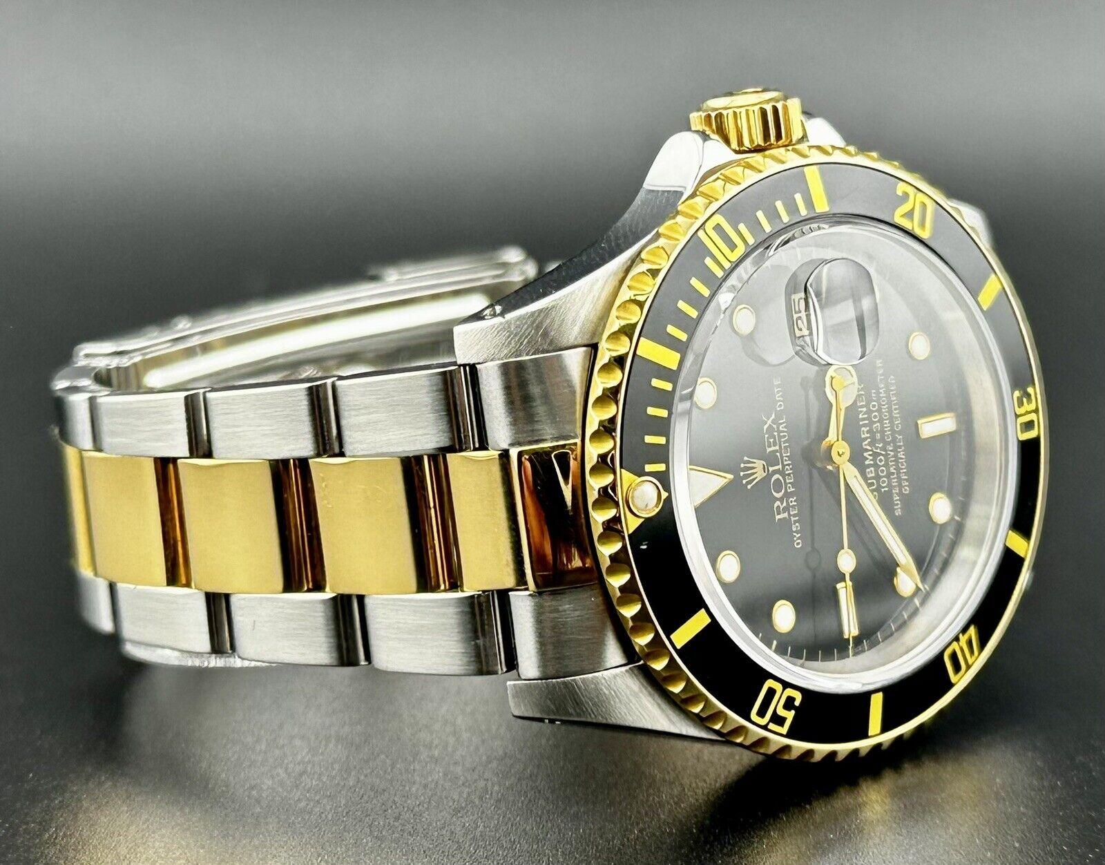 Rolex Submariner Date 40mm 18k Yellow Gold & Steel Black Dial Oyster Watch 16613 Excellent état - En vente à Pleasanton, CA
