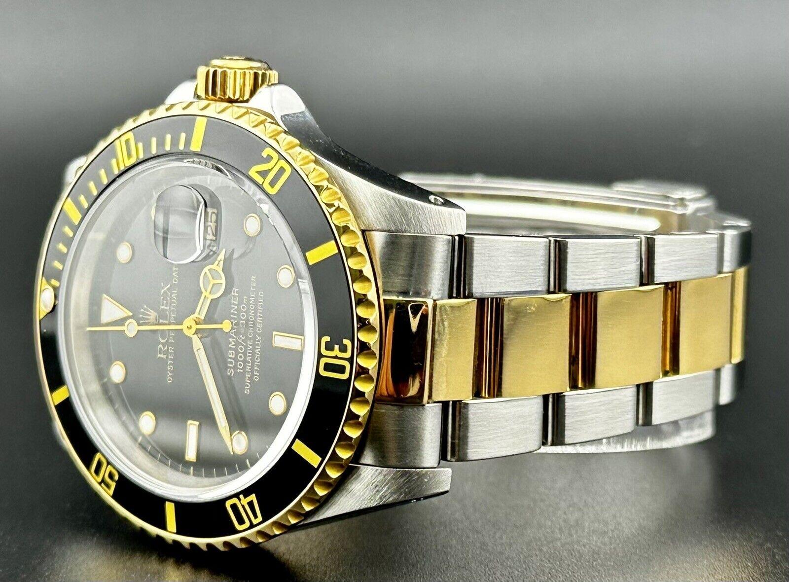 Rolex Submariner Date 40mm 18k Yellow Gold & Steel Black Dial Oyster Watch 16613 Unisexe en vente