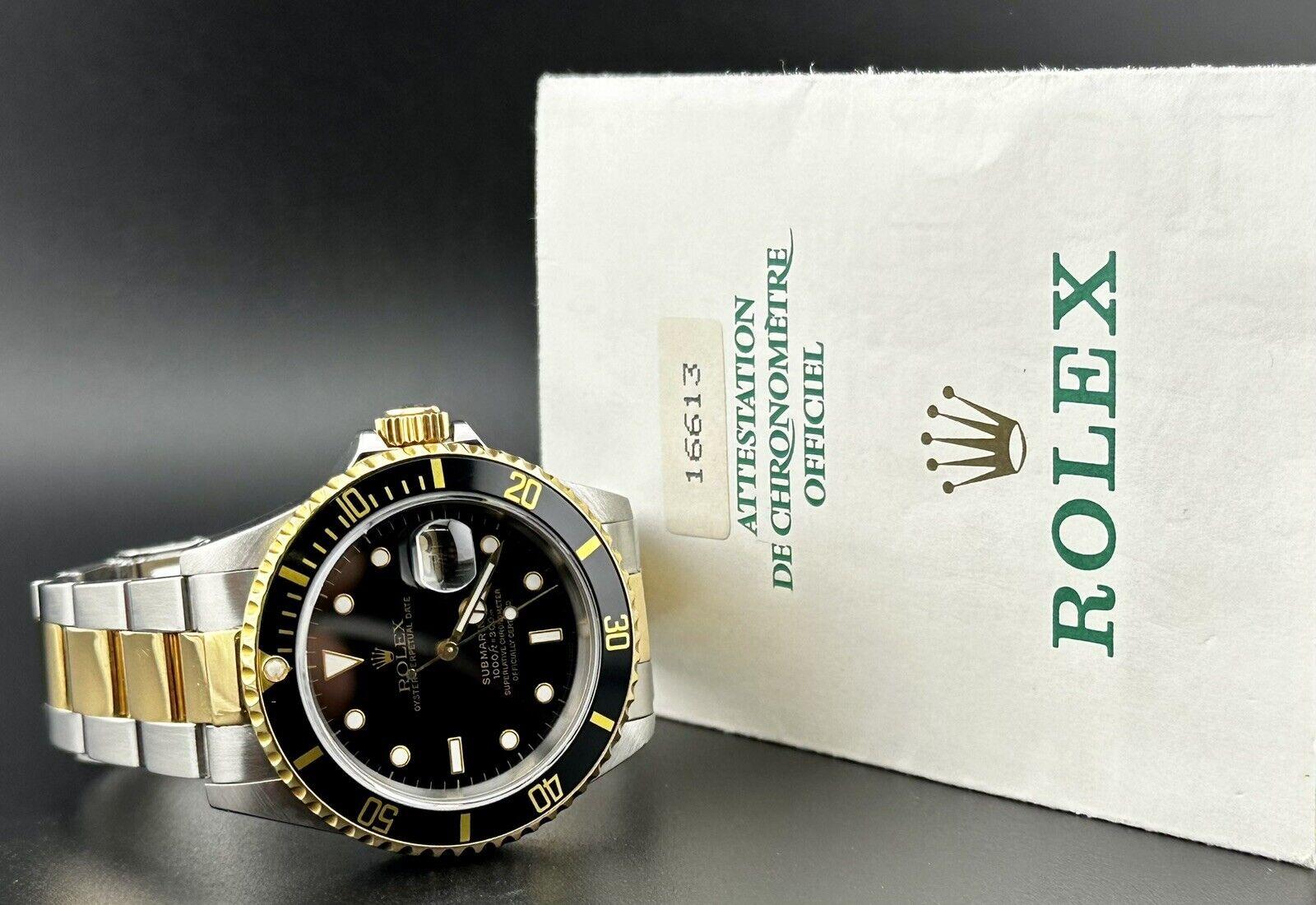 Rolex Submariner Date 40mm 18k Yellow Gold & Steel Black Dial Oyster Watch 16613 For Sale 1