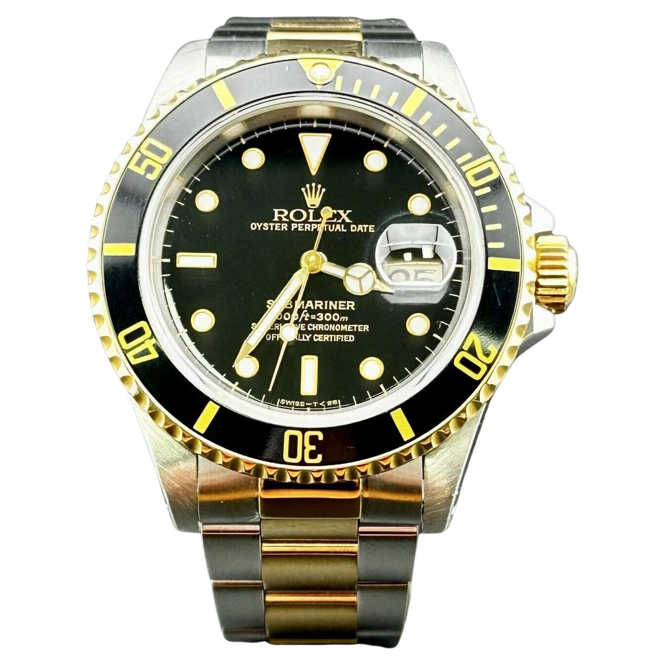 Rolex Submariner Date 40mm 18k Yellow Gold & Steel Black Dial Oyster Watch 16613 en vente