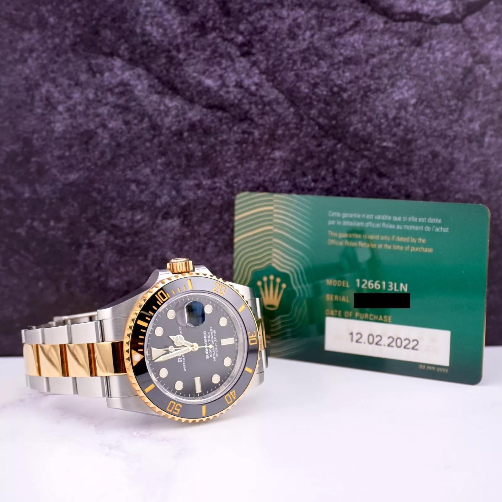 Rolex Submariner Date 40mm 18k Yellow Gold & Steel Black Oyster Watch 126613LN For Sale 5