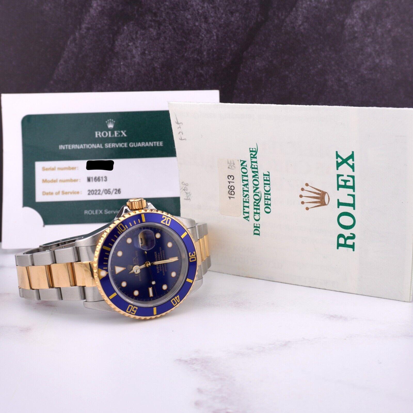 Rolex Submariner Date 40mm 18k Yellow Gold & Steel BLUE Dial Oyster Watch 16613 For Sale 3