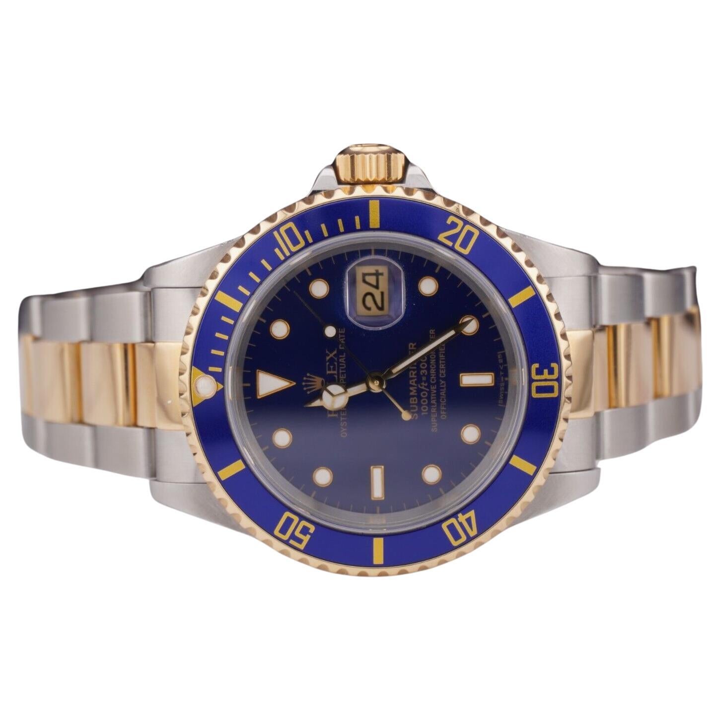 Rolex Submariner Date 40mm 18k Yellow Gold & Steel BLUE Dial Oyster Watch 16613