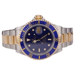 Used Rolex Submariner Date 40mm 18k Yellow Gold & Steel BLUE Dial Oyster Watch 16613