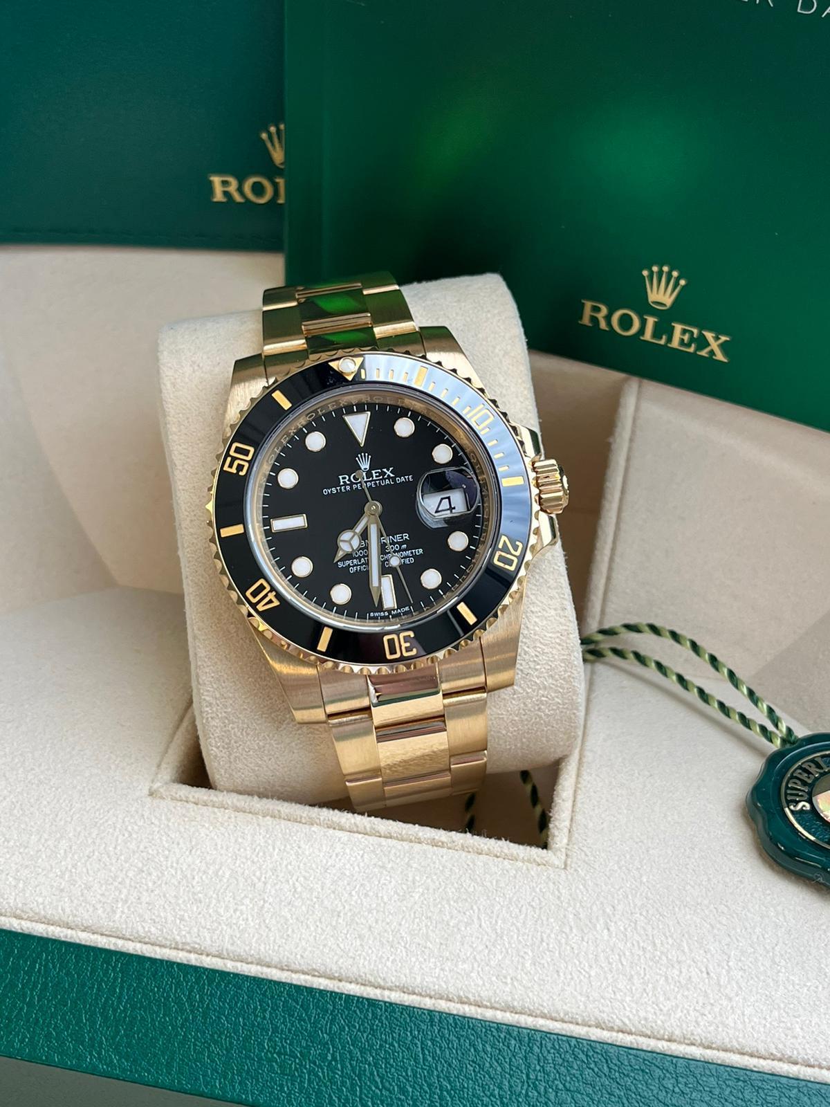 Rolex Submariner Date Automatik Gelbgold Schwarzes Zifferblatt Herrenuhr 116618LN im Angebot 4