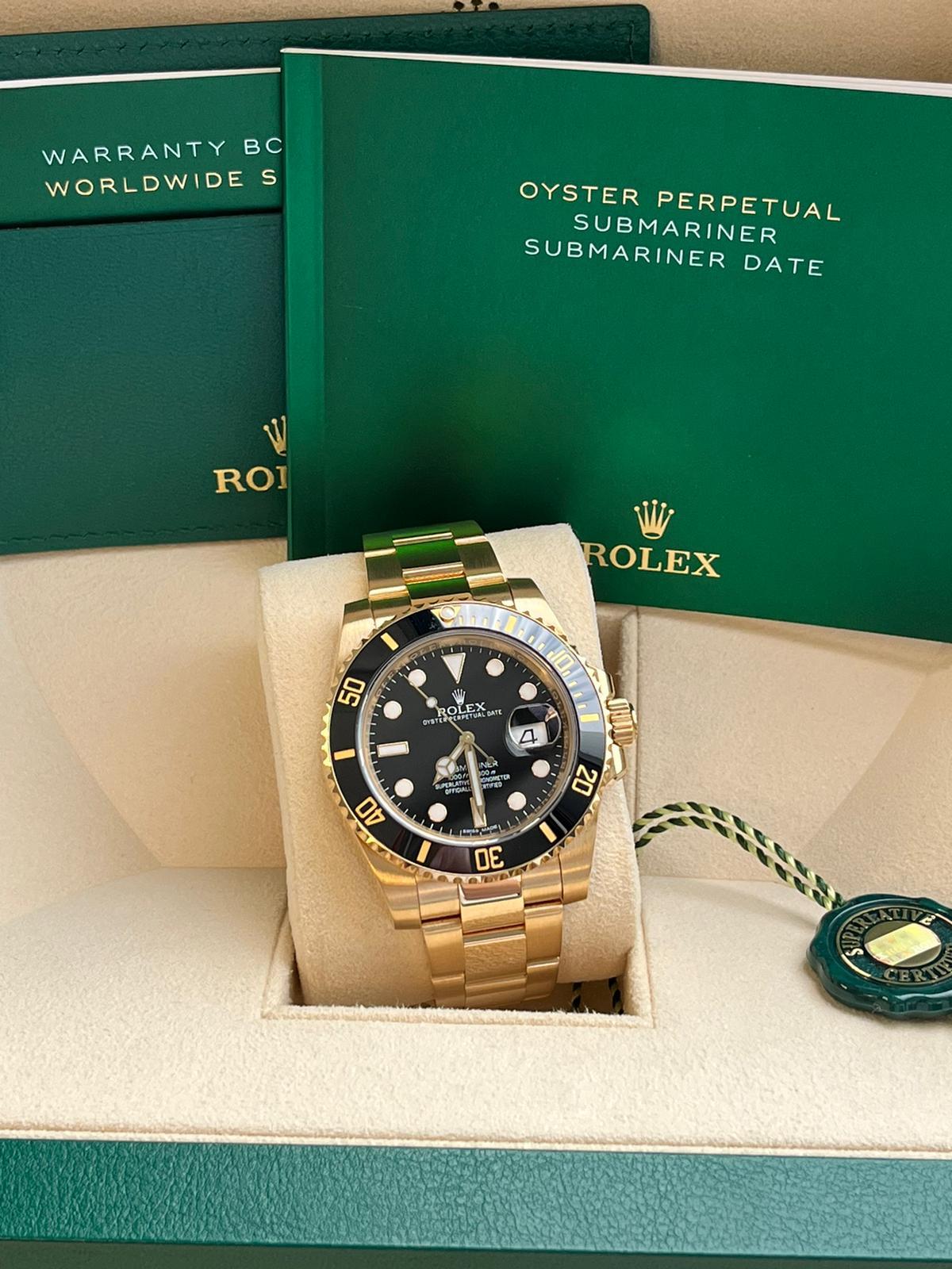 Moderniste Montre homme Rolex Submariner Date Automatic Yellow Gold Black Dial 116618LN en vente