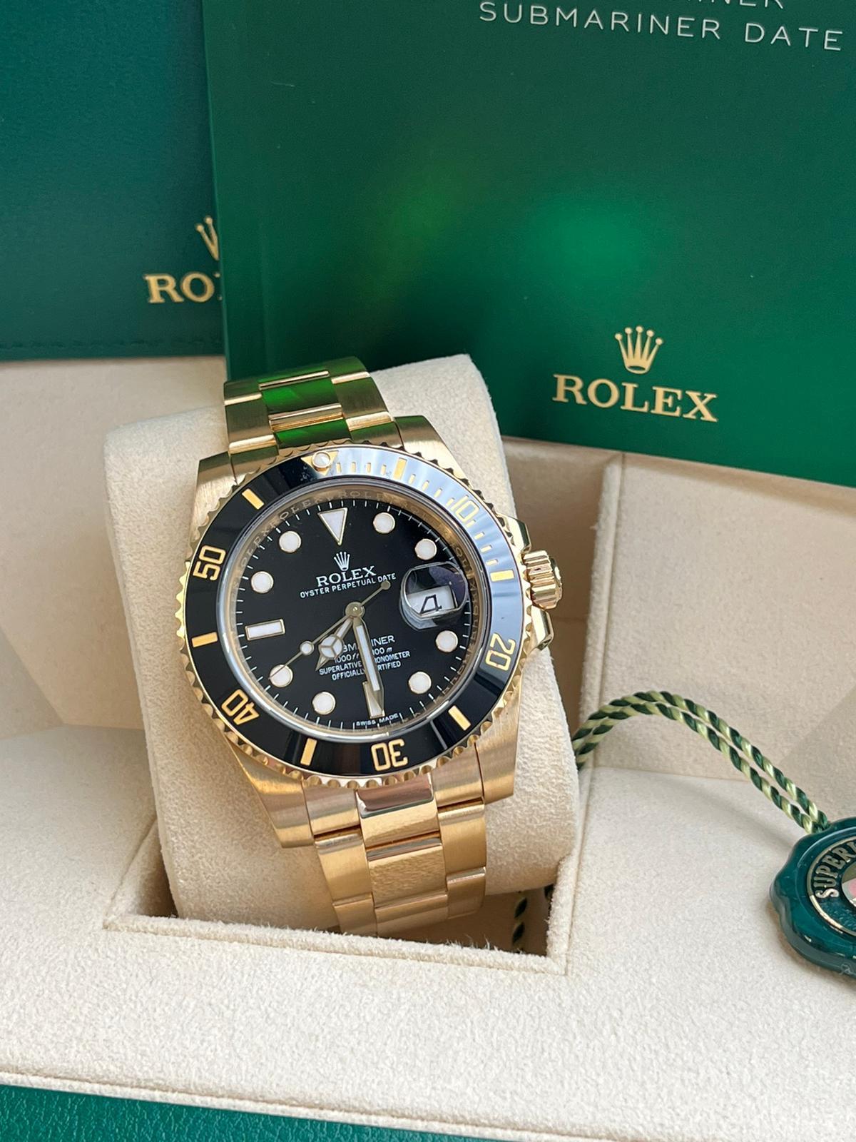 Rolex Submariner Date Automatic Yellow Gold Black Dial Men's Watch 116618LN In Excellent Condition For Sale In Aventura, FL