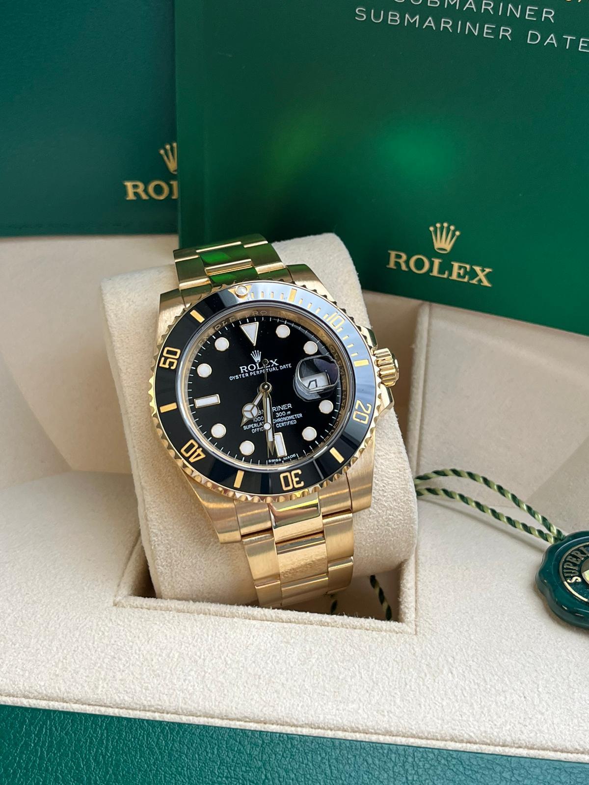 Montre homme Rolex Submariner Date Automatic Yellow Gold Black Dial 116618LN en vente 2