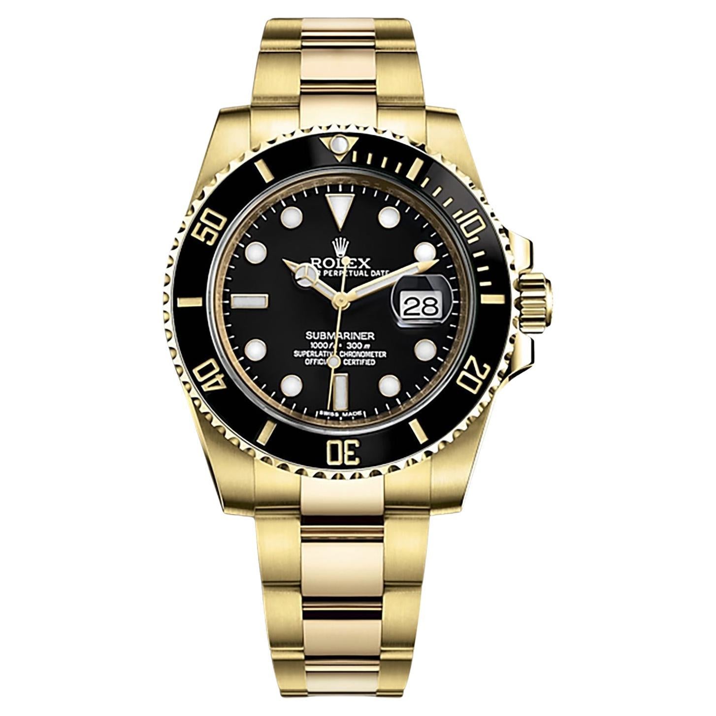 Rolex Submariner Date Automatic Yellow Gold Black Dial Men's Watch 116618LN For Sale