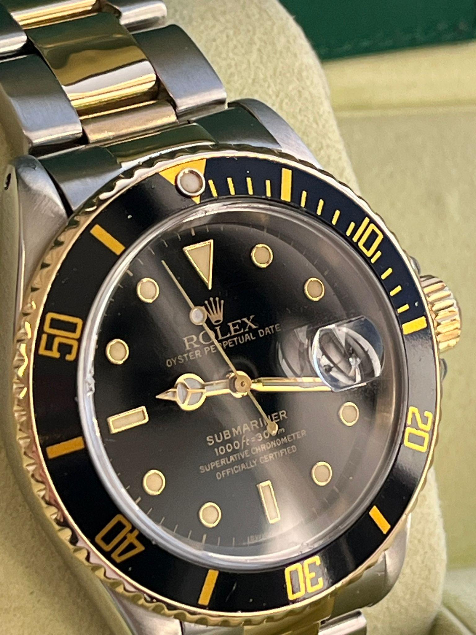 Rolex Submariner Date 40mm Black Dial 18K Yellow Gold Steel Men's Watch 16613 For Sale 6