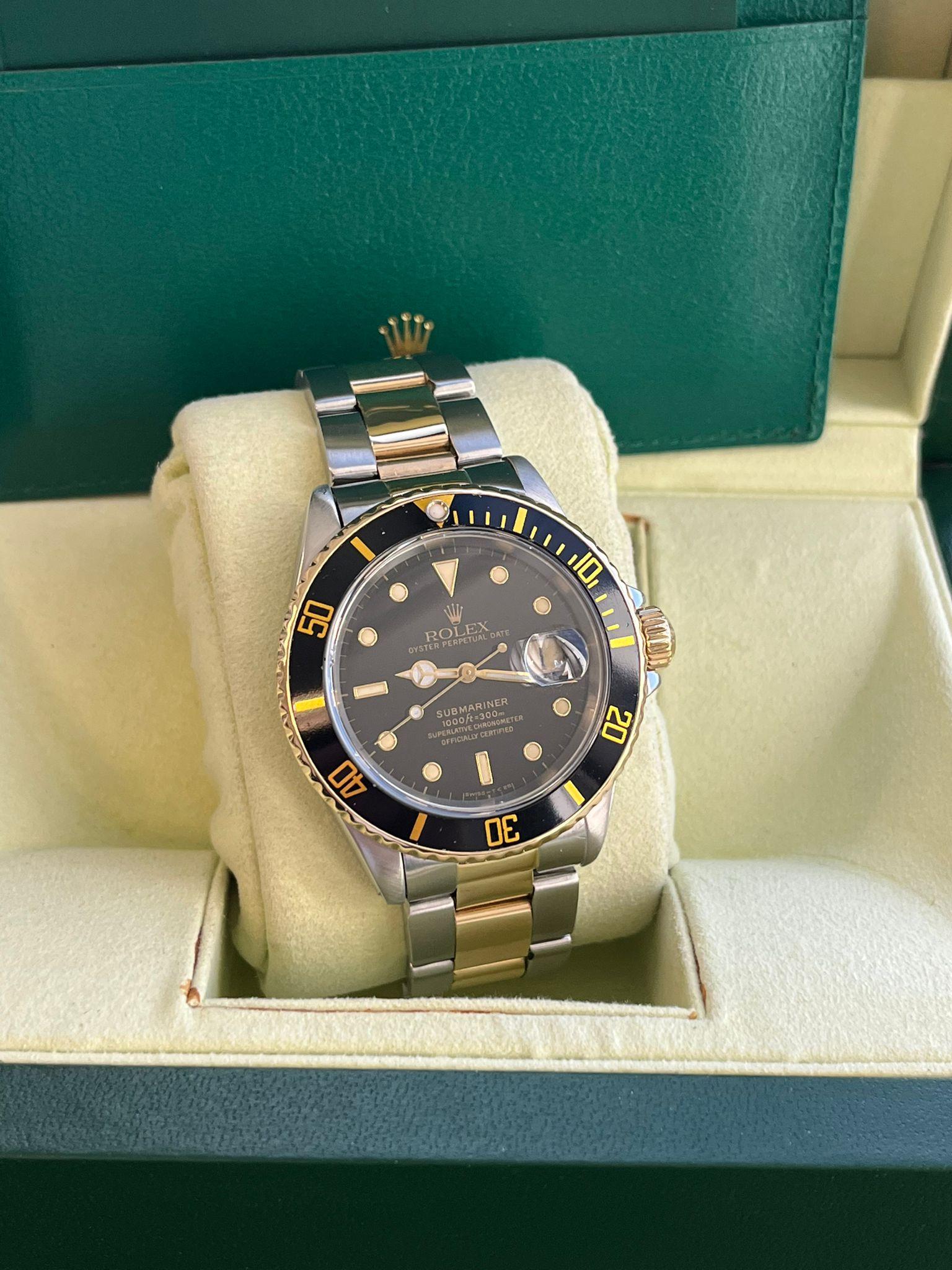 Rolex Submariner Date 40mm Black Dial 18K Yellow Gold Steel Men's Watch 16613 For Sale 1