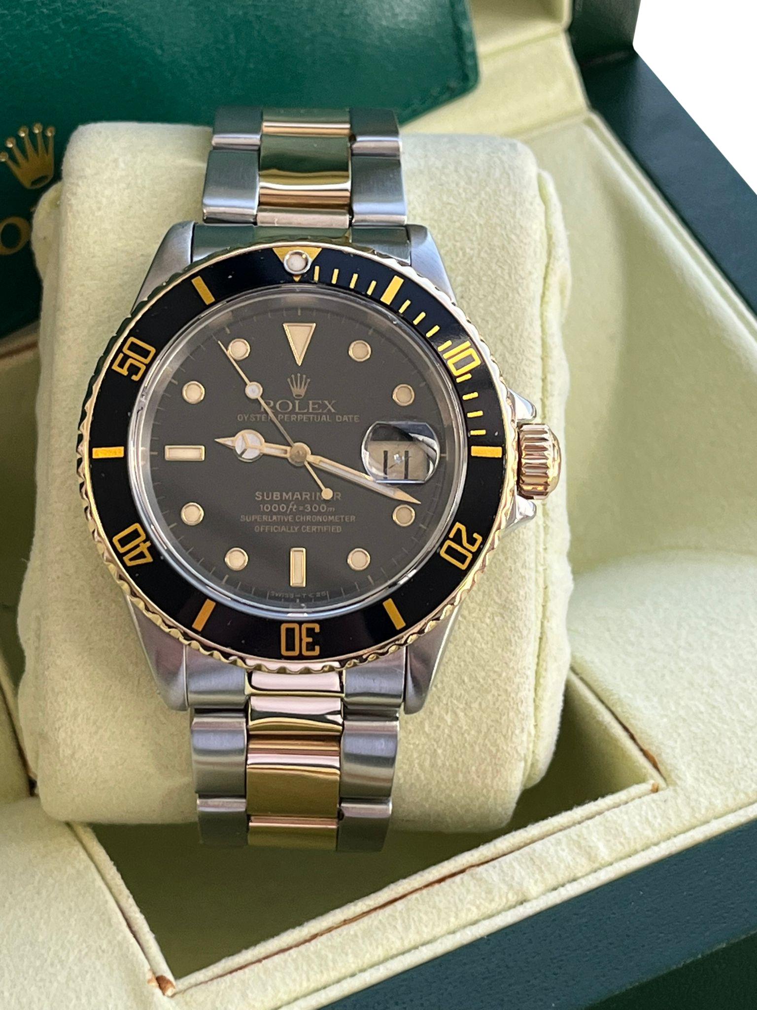 Rolex Submariner Date 40mm Black Dial 18K Yellow Gold Steel Men's Watch 16613 For Sale 2