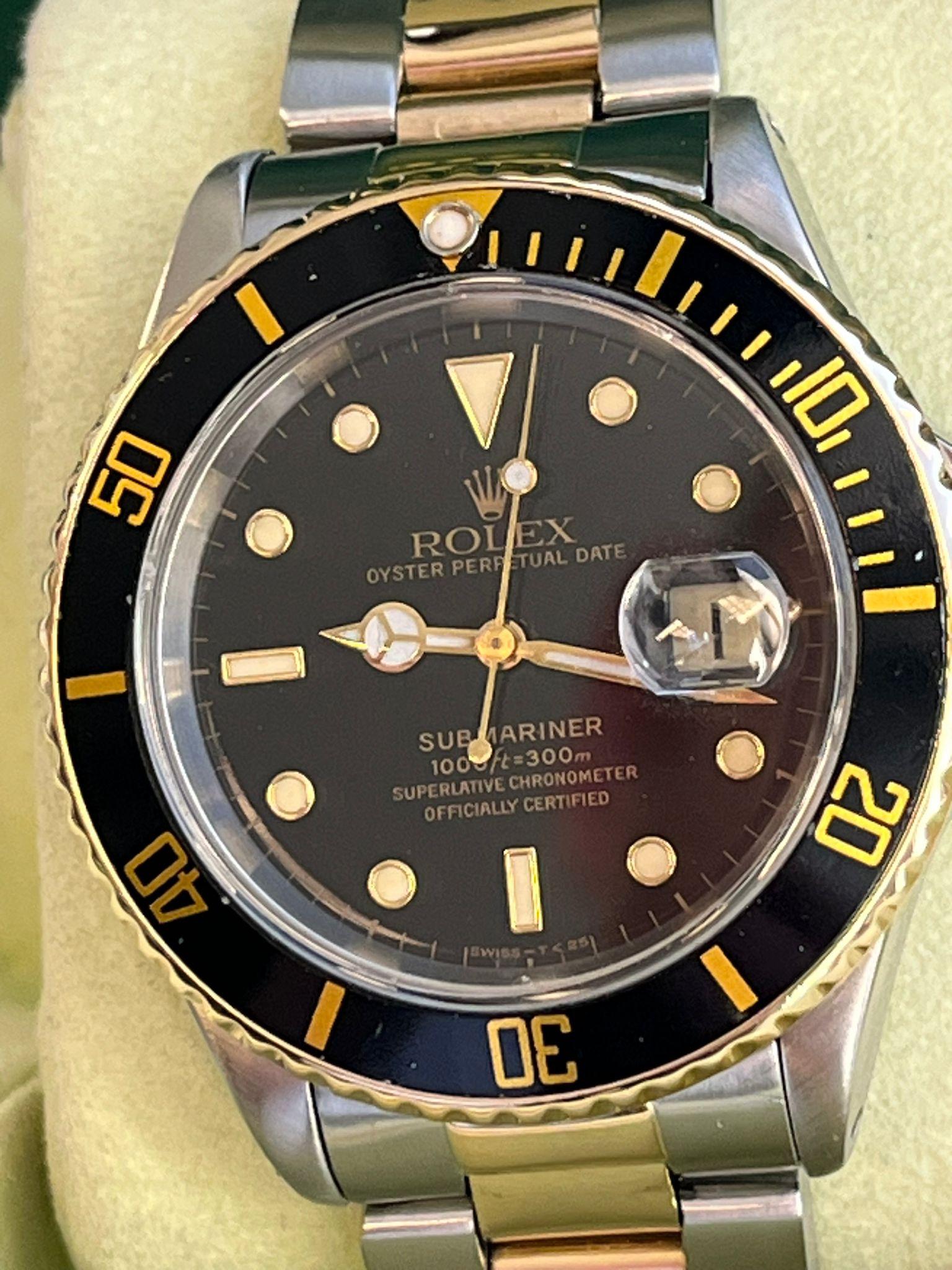 Rolex Submariner Date 40mm Black Dial 18K Yellow Gold Steel Men's Watch 16613 For Sale 3