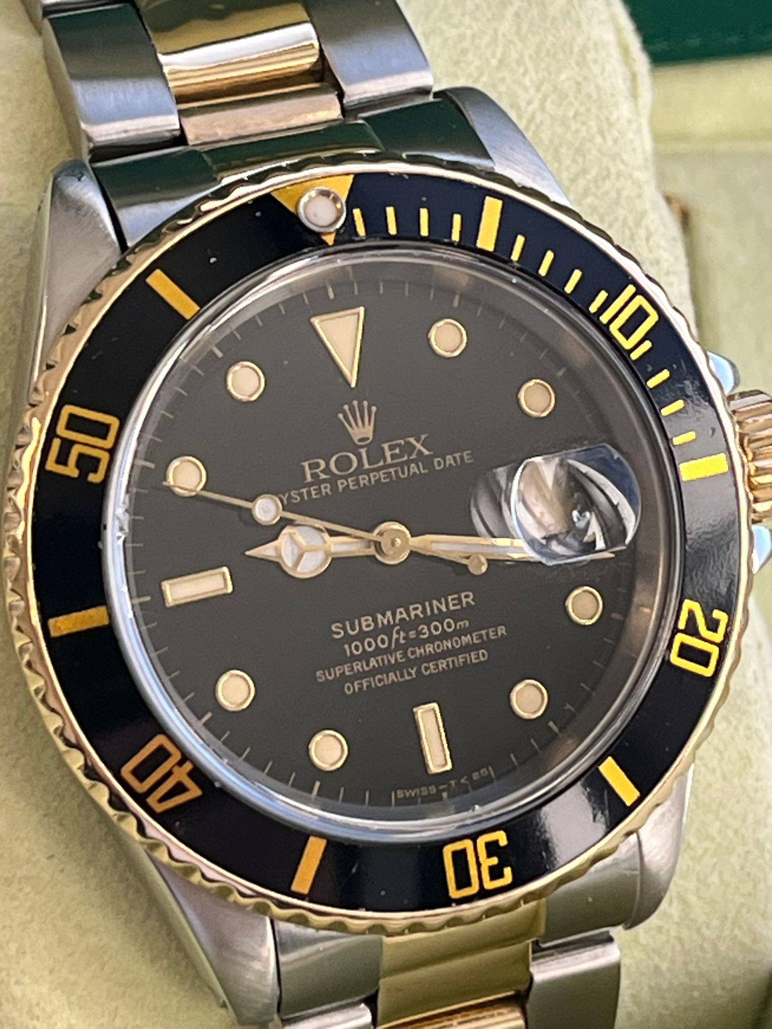 Rolex Submariner Date 40mm Black Dial 18K Yellow Gold Steel Men's Watch 16613 For Sale 4