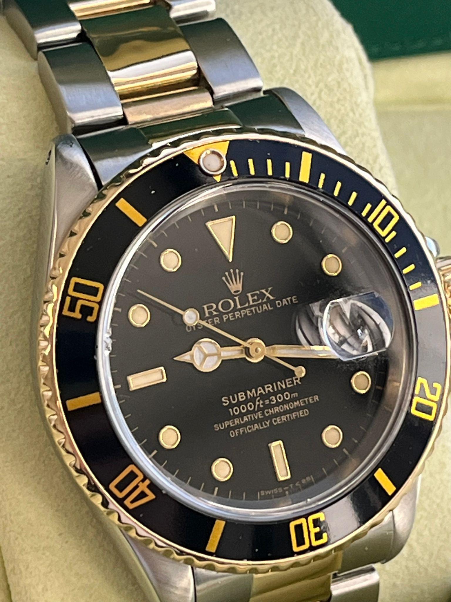 Rolex Submariner Date 40mm Black Dial 18K Yellow Gold Steel Men's Watch 16613 For Sale 5
