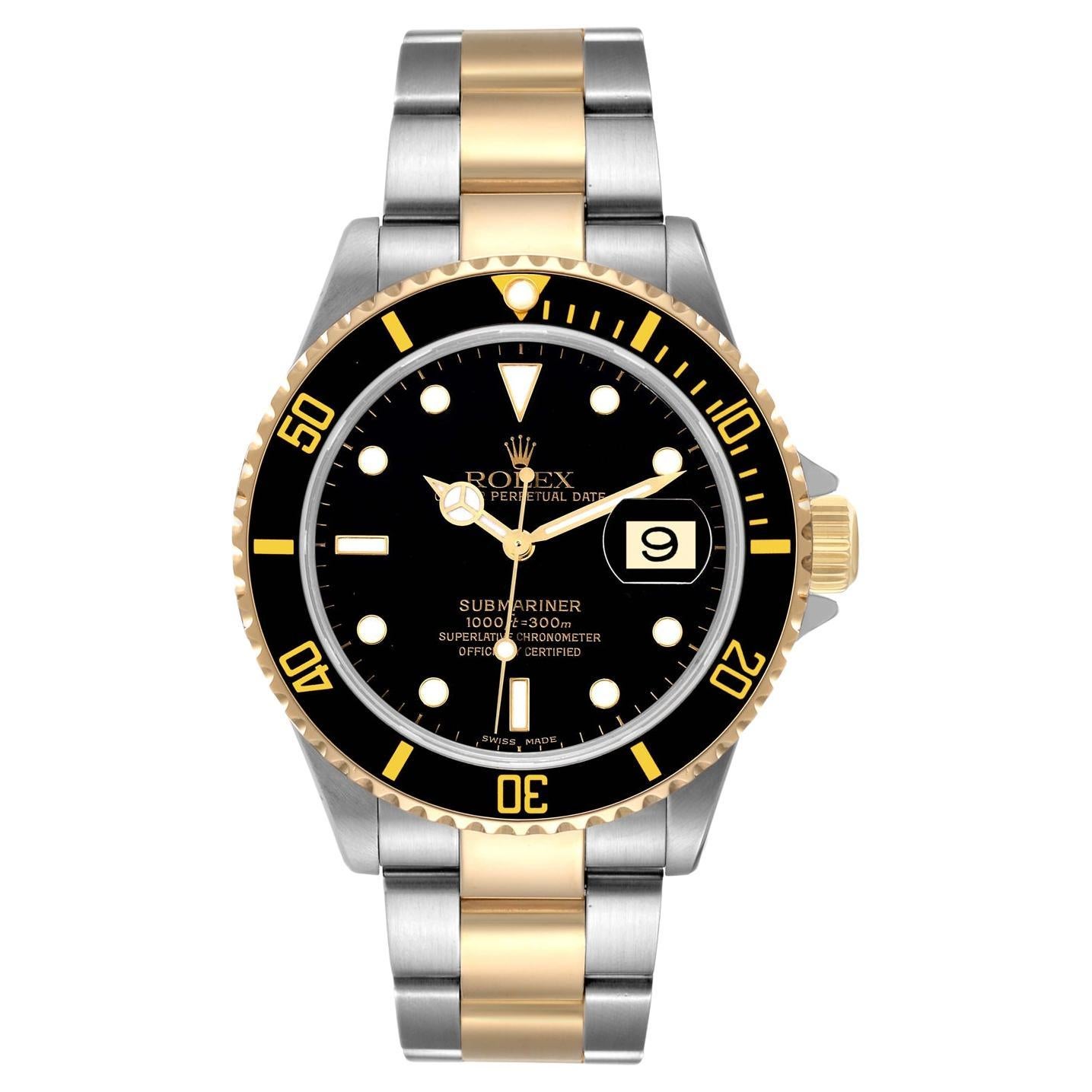 Rolex Submariner Date 40mm Black Dial 18K Yellow Gold Steel Men's Watch 16613