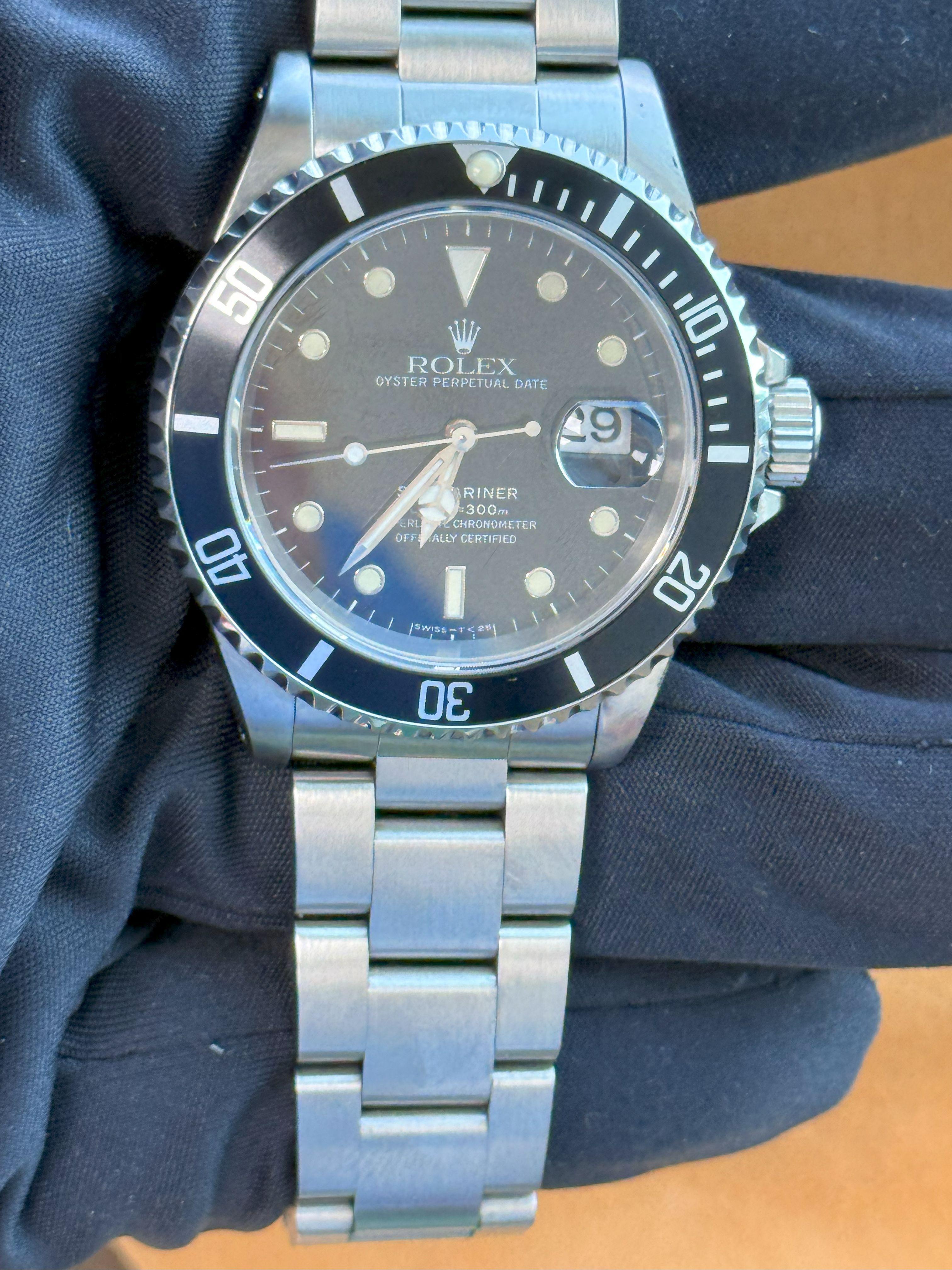 Rolex Submariner Date 40mm schwarzes Zifferblatt Edelstahl Automatikuhr 16610 im Angebot 5