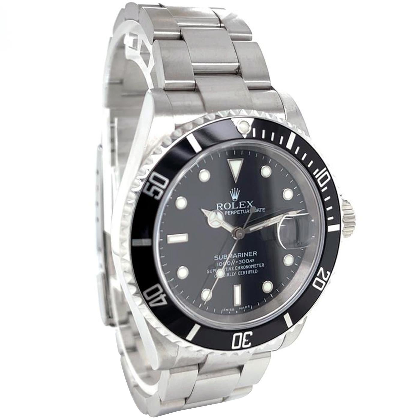 Rolex Submariner Black Dial Stainless Steel Oyster Mens Watch 16610 For Sale 2