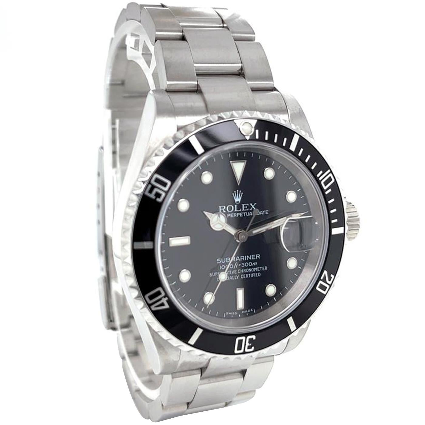 Rolex Submariner Edelstahl Oyster Herrenuhr 16610 mit schwarzem Zifferblatt im Angebot 6