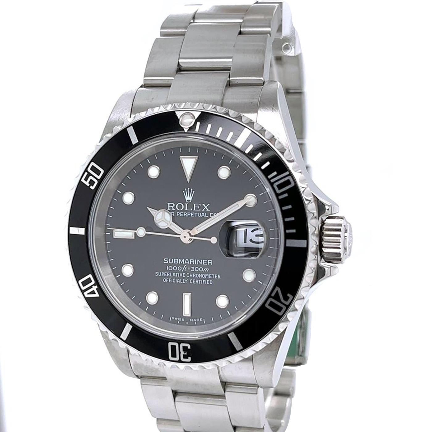 Rolex Submariner Edelstahl Oyster Herrenuhr 16610 mit schwarzem Zifferblatt im Zustand „Hervorragend“ im Angebot in Aventura, FL