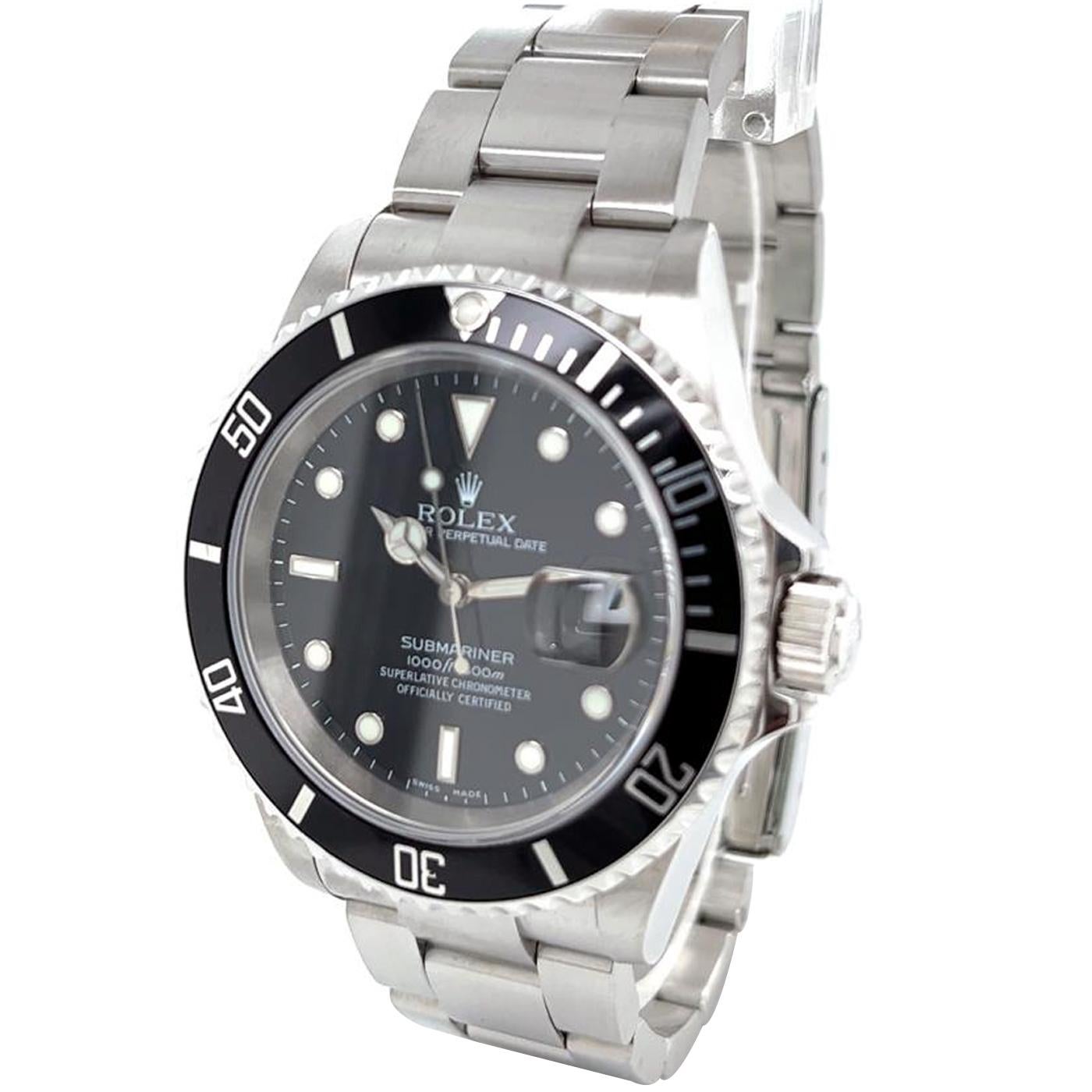 Rolex Submariner Montre Oyster en acier inoxydable avec cadran noir, pour hommes 16610 Pour hommes en vente