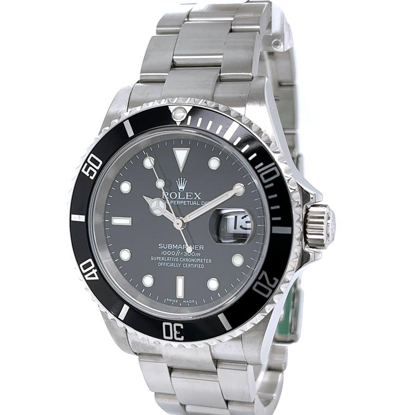 Rolex Submariner Montre Oyster en acier inoxydable avec cadran noir, pour hommes 16610 en vente 1