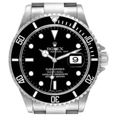 Rolex Submariner Date Black Dial Steel Mens Watch 16610 Box Papers