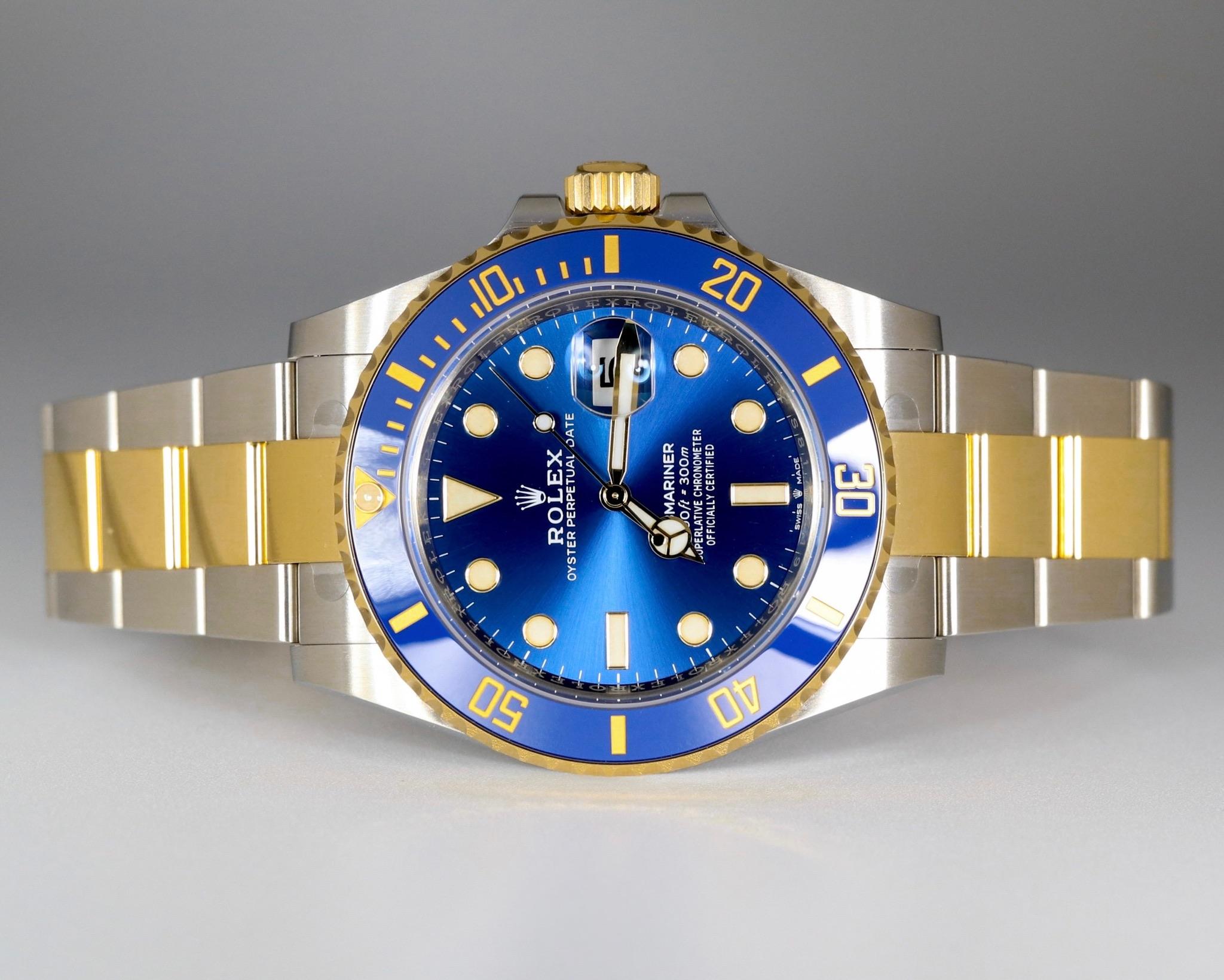 UnwornWatches proudly presents the This iconic Rolex Submariner Date combines timeless elegance with robust performance. Featuring a 40mm Oyster case, this stunning timepiece is crafted in 18K yellow gold and stainless steel (Rolex's signature
