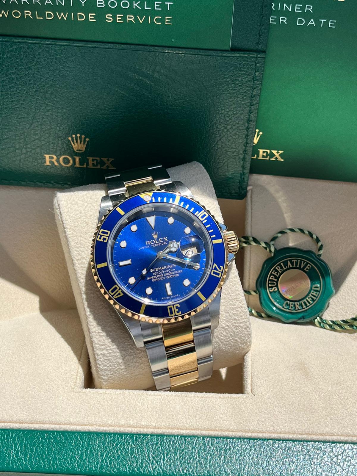 Rolex Submariner Date 40mm Blue Dial Steel 18K Yellow Gold Mens Watch 16613 For Sale 5