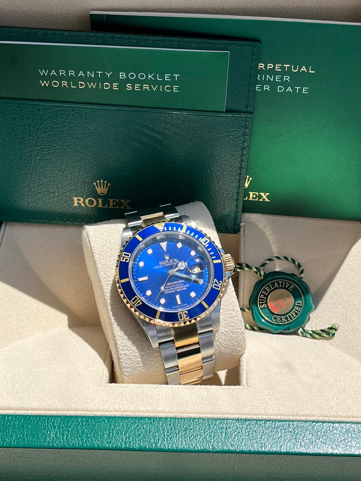 Rolex Submariner Date 40mm Blue Dial Steel 18K Yellow Gold Mens Watch 16613 For Sale 1