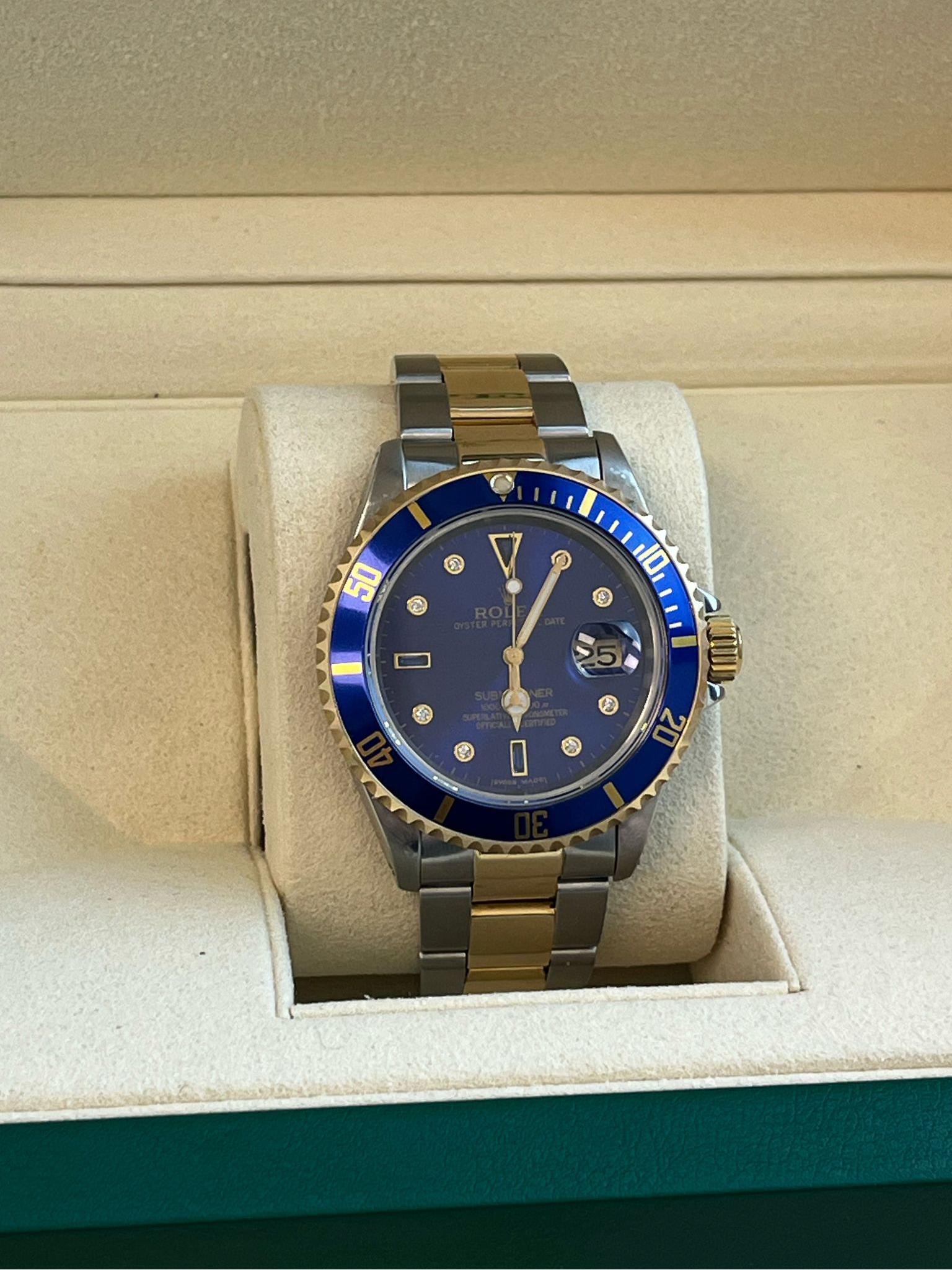 Rolex Submariner Date 40mm Oro/Acciaio Blu Serti Diamante Orologio da Uomo 16613 in vendita 5