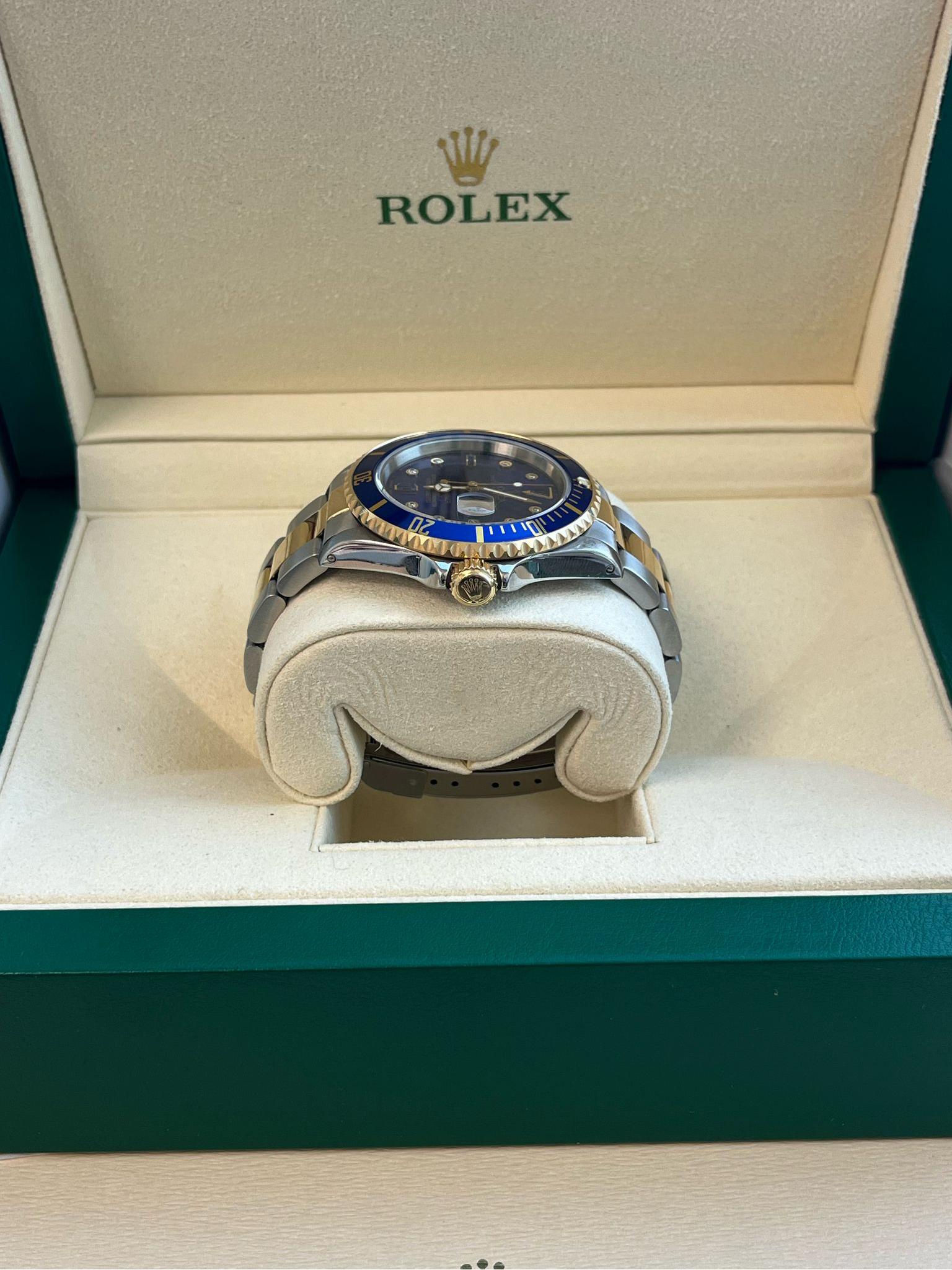Rolex Submariner Date 40mm Oro/Acciaio Blu Serti Diamante Orologio da Uomo 16613 in vendita 9