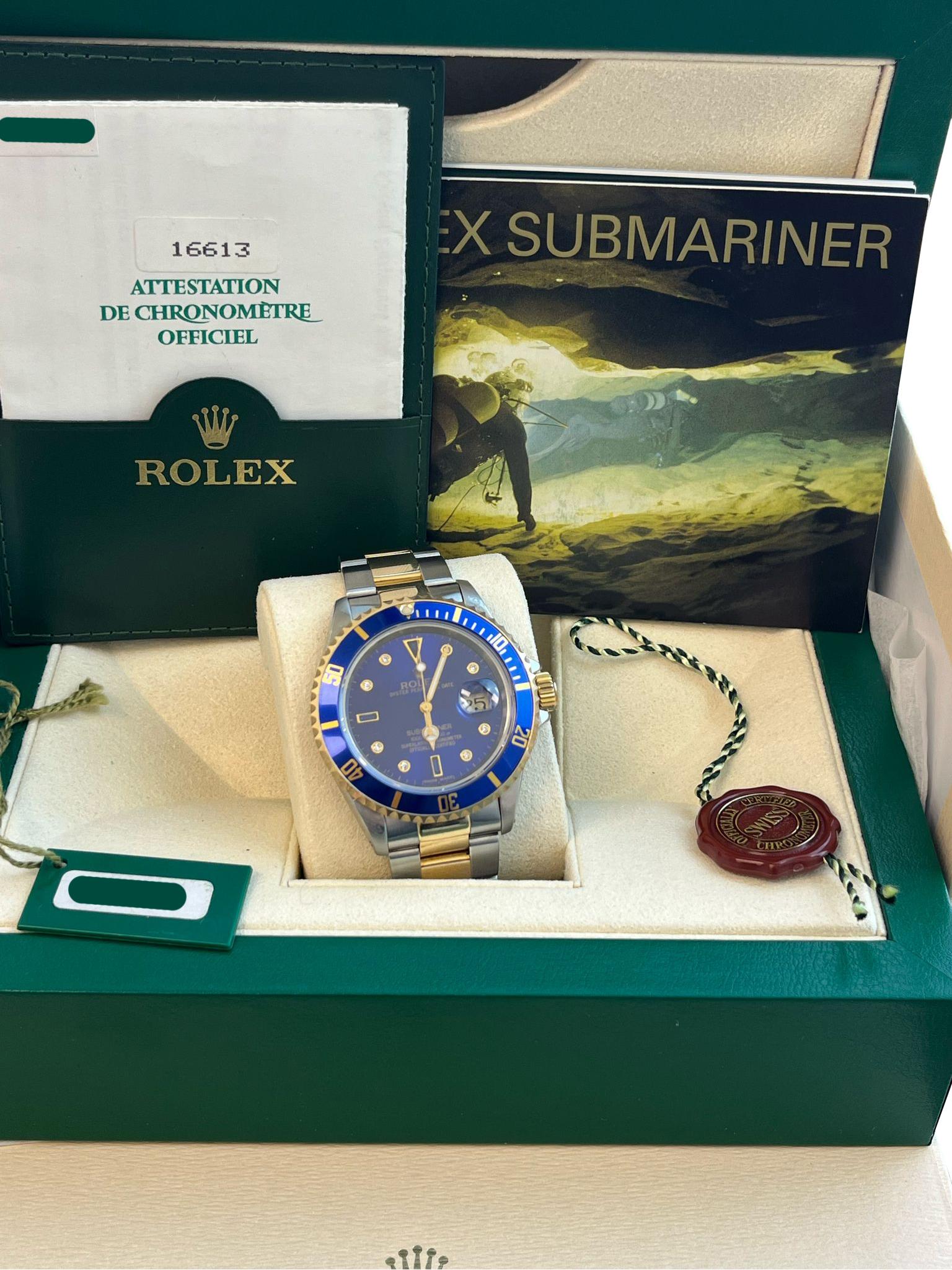 Modernista Rolex Submariner Date 40mm Oro/Acciaio Blu Serti Diamante Orologio da Uomo 16613 in vendita