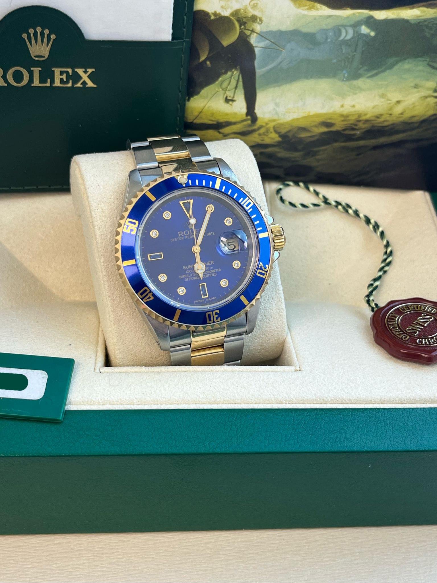 Rolex Submariner Date 40mm Oro/Acciaio Blu Serti Diamante Orologio da Uomo 16613 in vendita 2