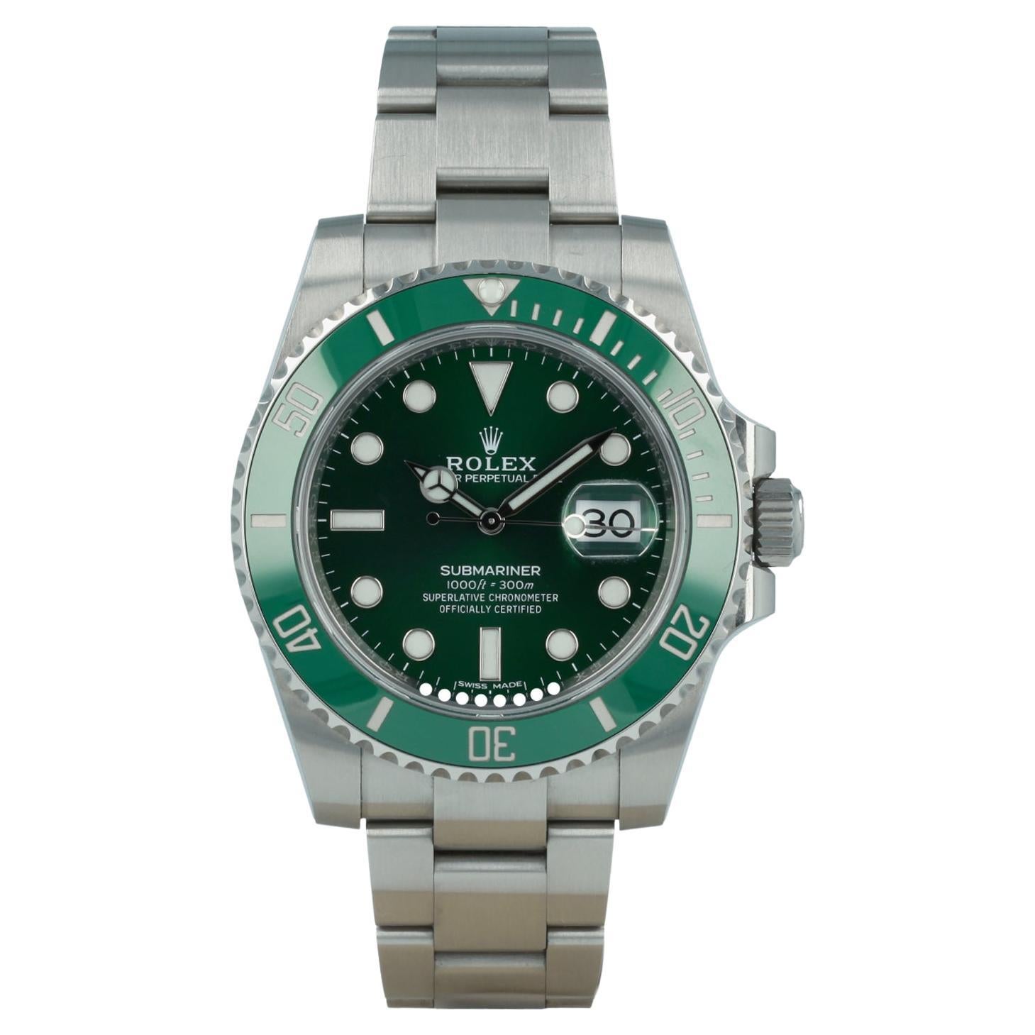 Rolex Submariner Hulk Green Dial Bezel Steel Mens Watch 116610LV at 1stDibs