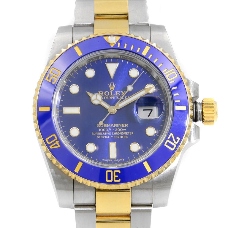 Rolex Submariner Date Steel 18 Karat Yellow Gold Blue Dial Men's Watch ...