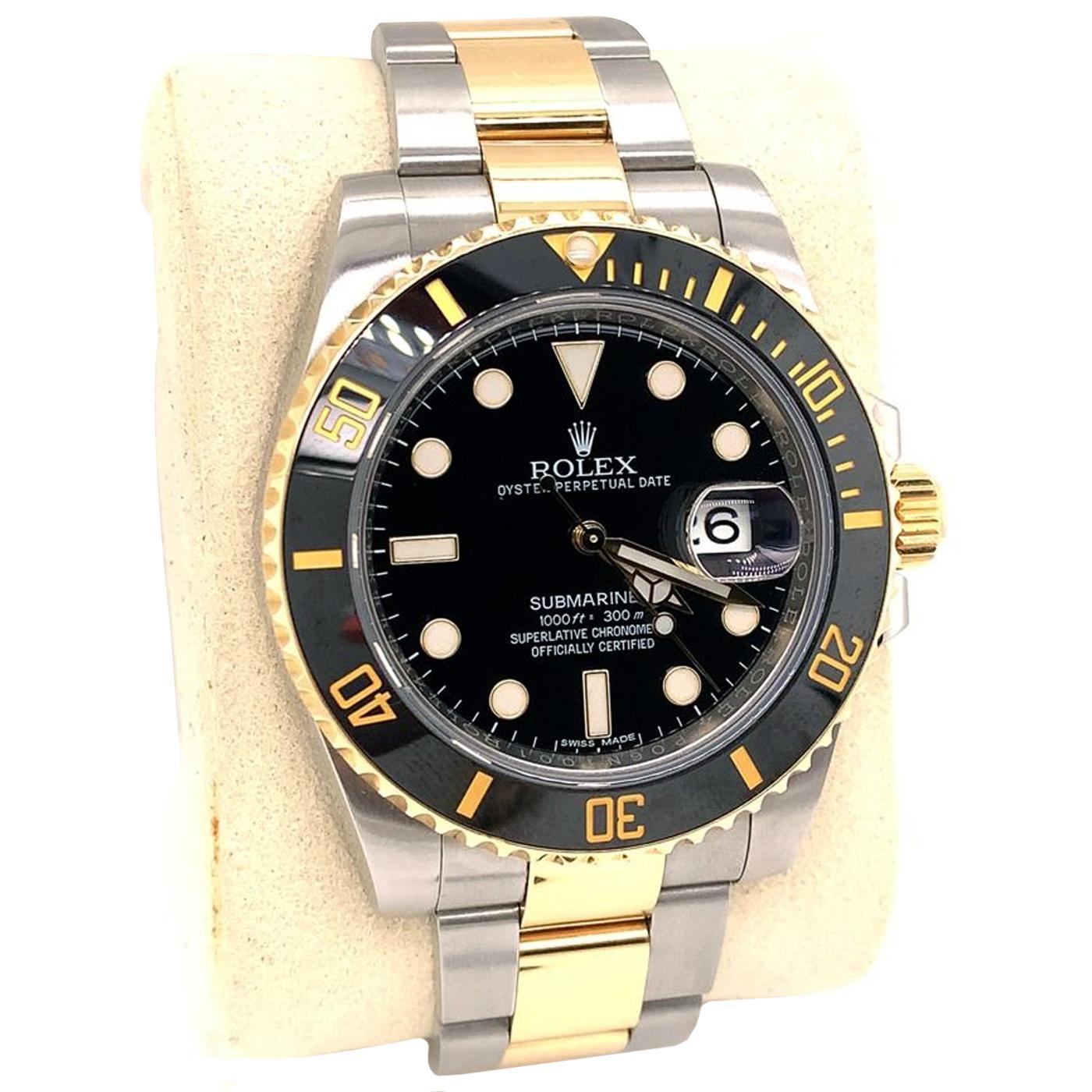 Modernist Rolex Submariner Date Steel Two-Tone Gold Black Dial Ceramic Watch 116613LN