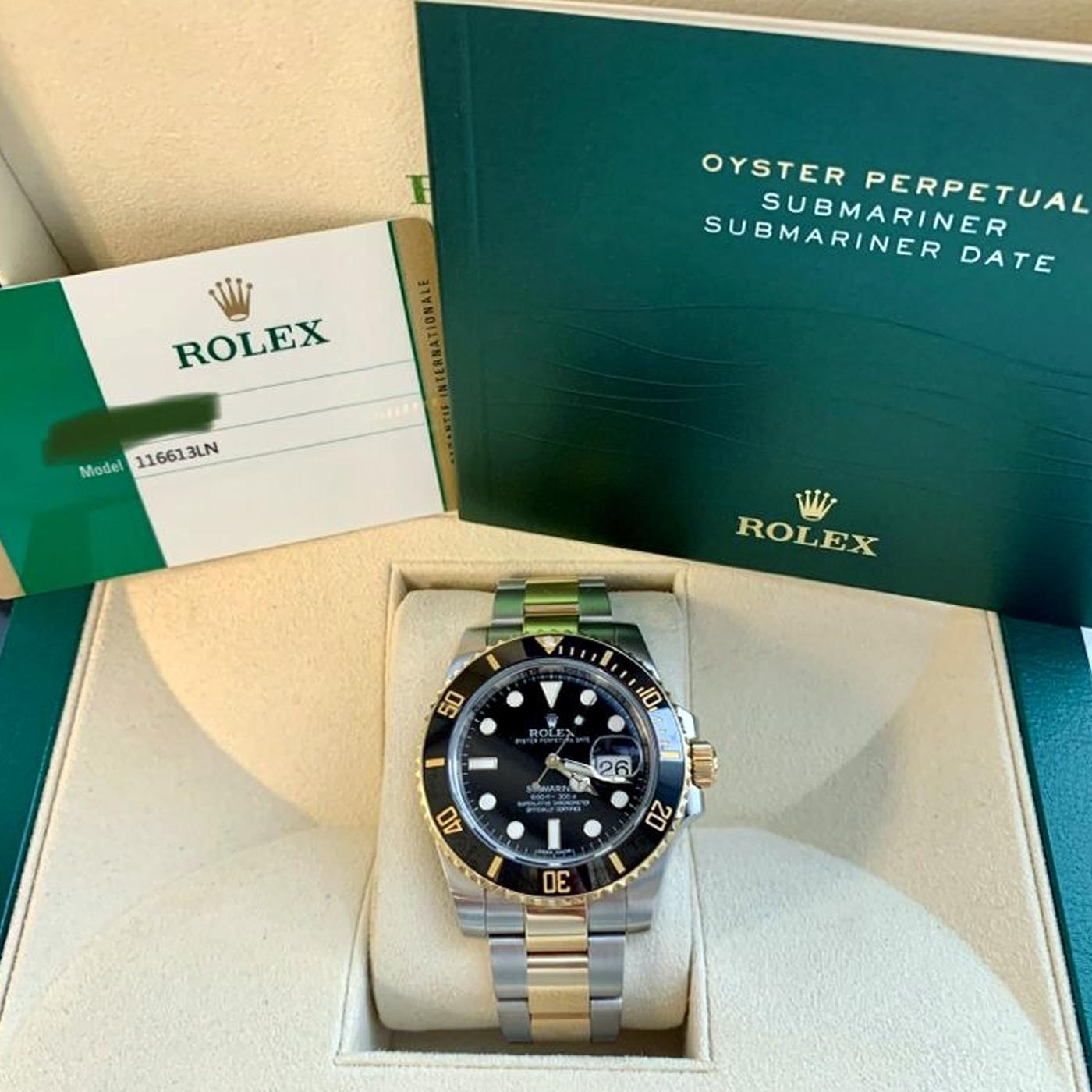 Men's Rolex Submariner Date Steel Two-Tone Gold Black Dial Ceramic Watch 116613LN